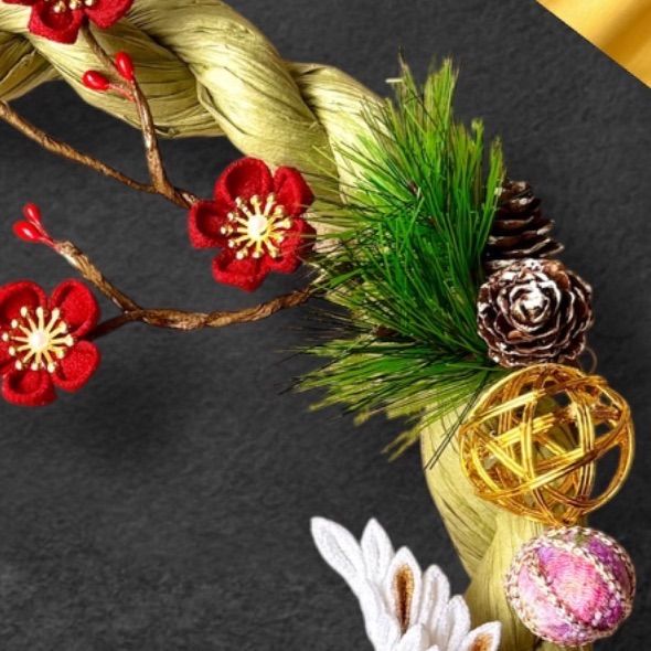  2026 正月 〜梅香のことほぎ〜 正月しめ縄飾り つまみ細工 一点もの リース お正月飾り しめ縄 しめ飾り フラワー リース