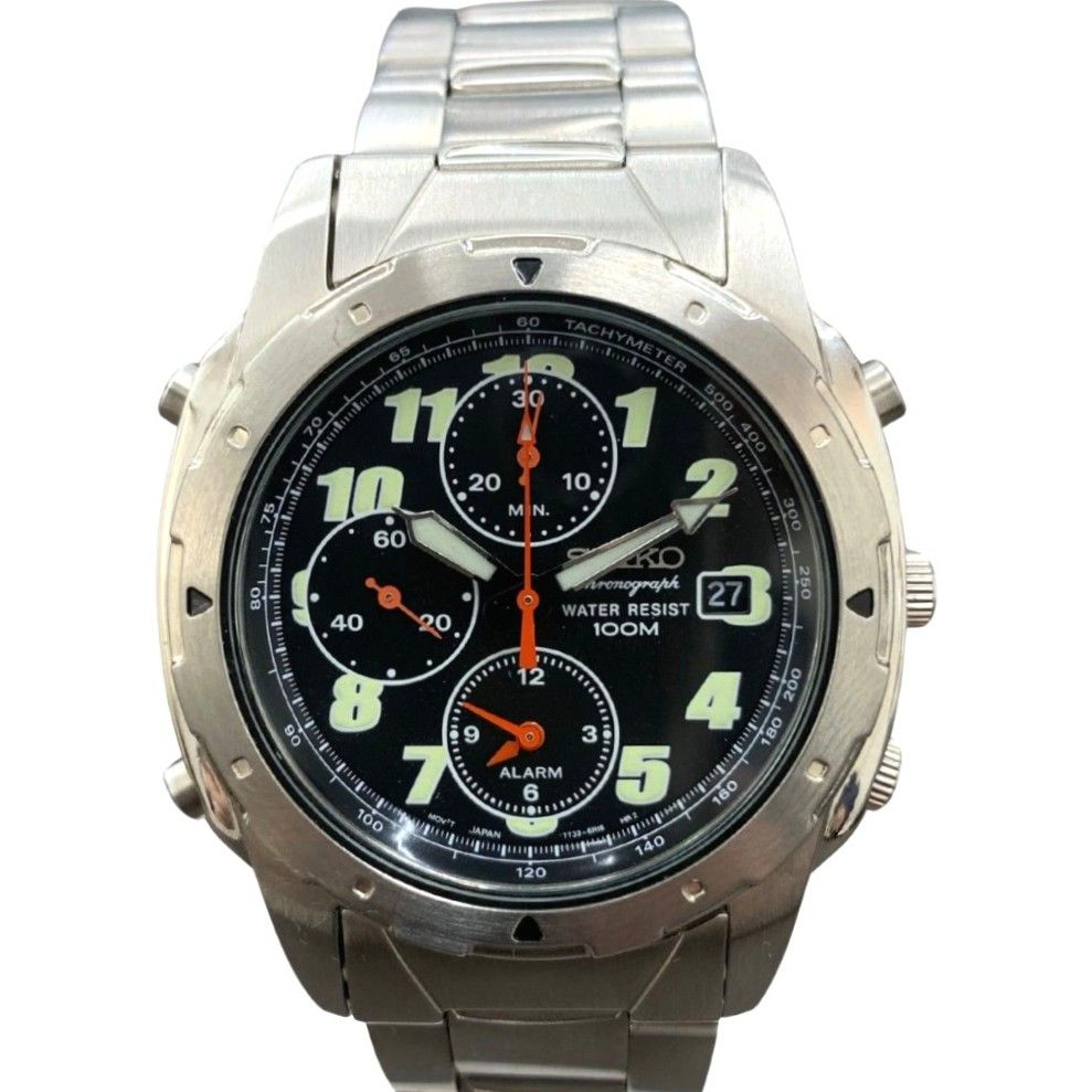 SEIKO セイコー 腕時計 アラームクロノ 7T32-6M30 SDWE77P1 クロノ ブラック クォーツ 稼働品 電池交換済 メンズ