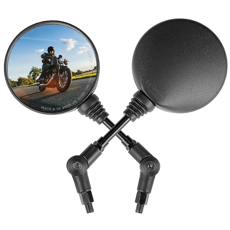 SALE，新品 KEMIMOTO バイクミラー 可倒式ミラー オフロードミラー 折りたたみ 10mm 8mm左右セット 汎用 レブル250用 CT125用 アンダー 可動式 丸 バッグ 円形 丸型 カブ 車検対応 黒 ブラック 林道用 オフ車用 K バイク車体