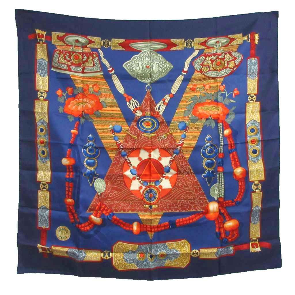 エルメス HERMES 美品 カレ 90 チベット Tibet スカーフ シルク 大判