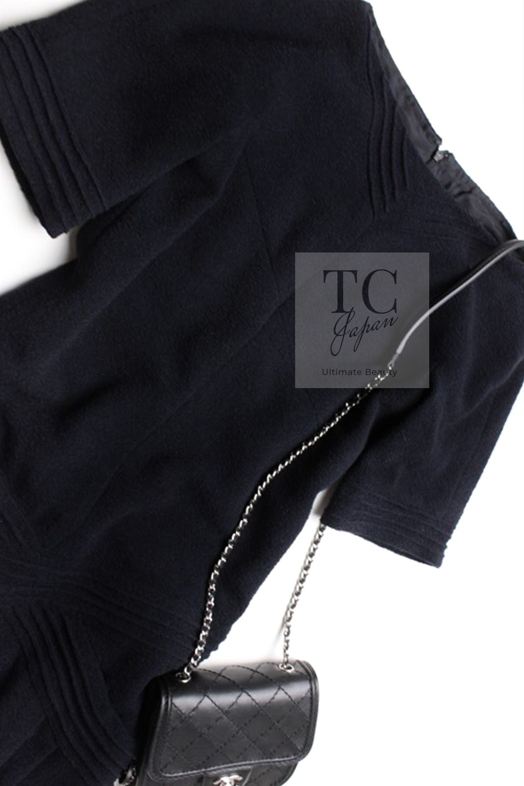 オーダーメイド品 シャネル ワンピース CHANEL 66万 ダークネイビー グリポワ装飾 ウール カール ラガーフェルド作品 超 36 40