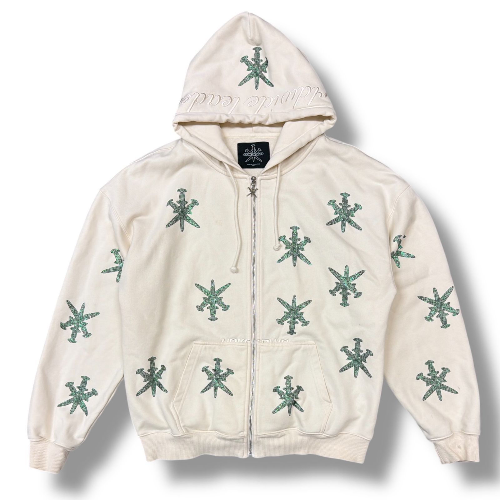 参考上代24200円 UNKNOWN LONDON Rhinestone Zip Up Hoodie クロス