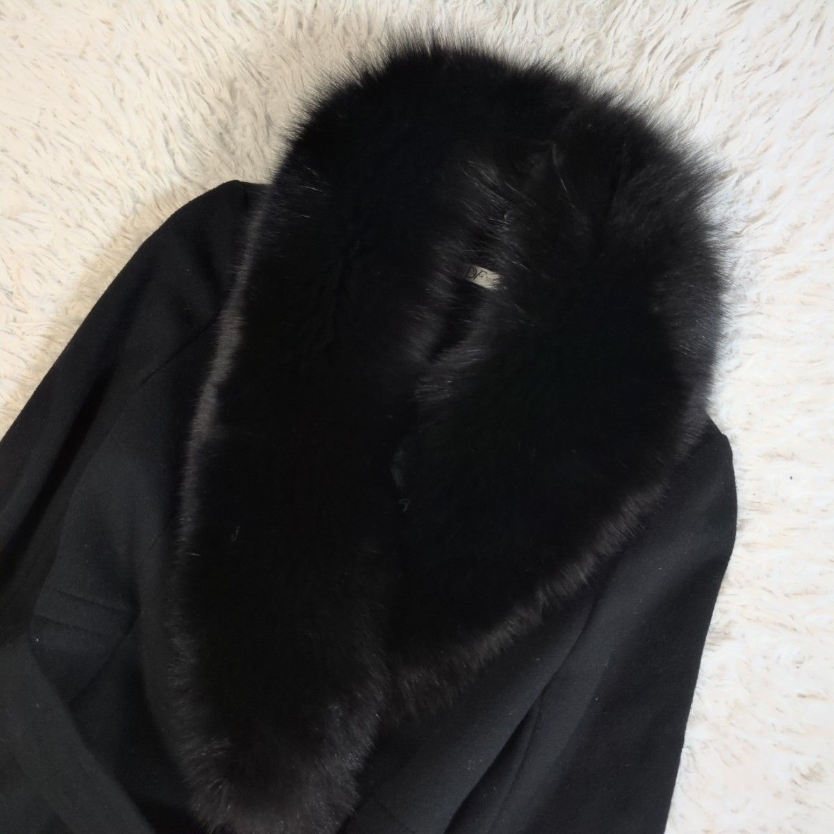 人気 DVF STUDIO ダイアンフォンファステンバーグ フォックスファー付きウールコート ロング ショール 黒 0 S相当 ベルト Aライン 女優襟