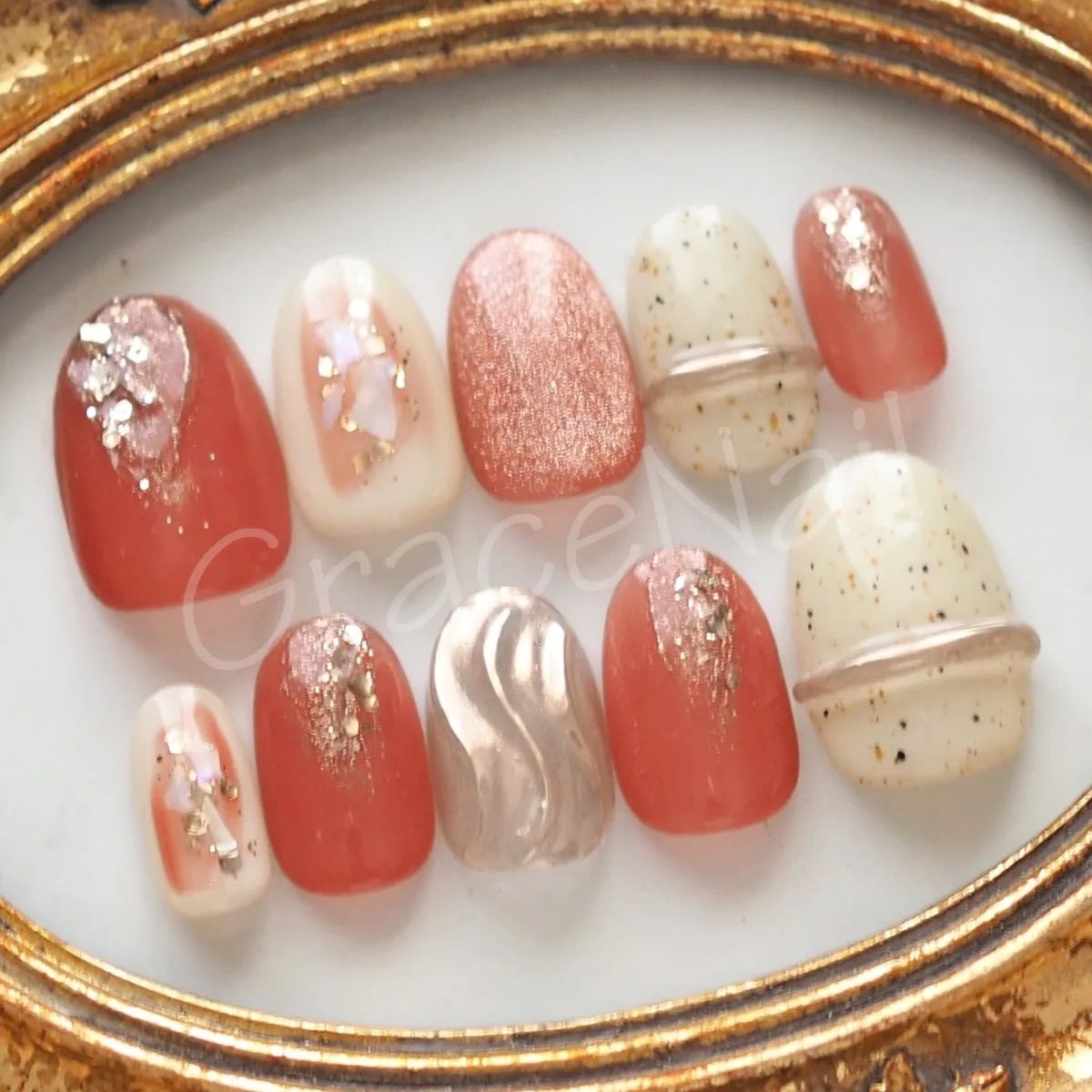 No.2085 現品販売！ネイルチップ オレンジ/ミラー/マグネット - メルカリ