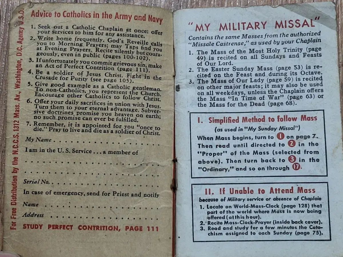 カトリック 宗教 近代図書 私の 軍事 典礼 祈祷書