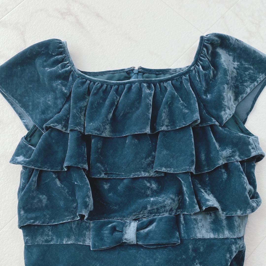  M S GRACY ベロア ワンピース リボン ティアード 大人 め 色 半袖 ひざ丈ワンピース