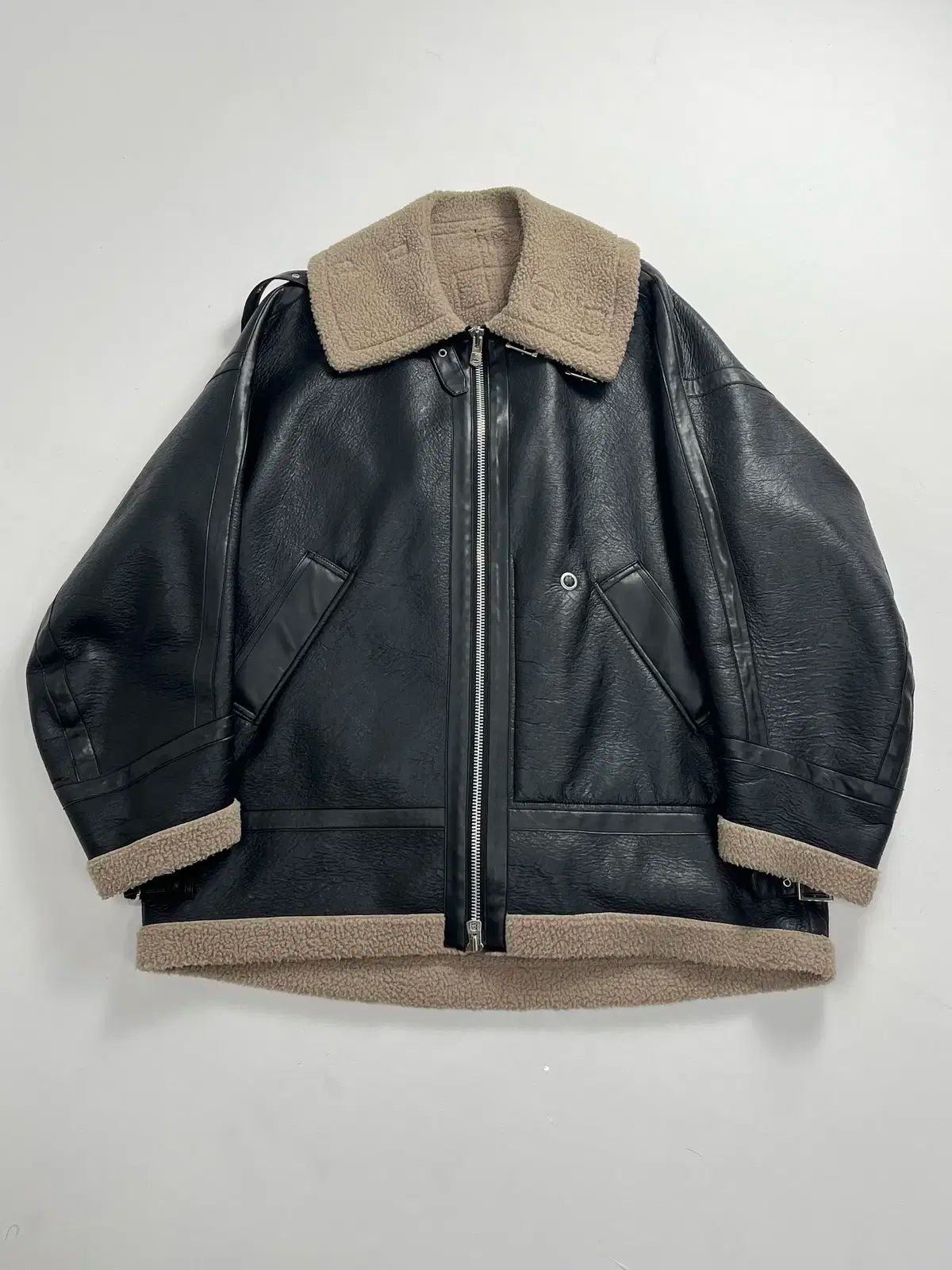 SOLOIST 22AW ダブルジップ バルーンシェイプ ムートン フライトジャケット ブラック