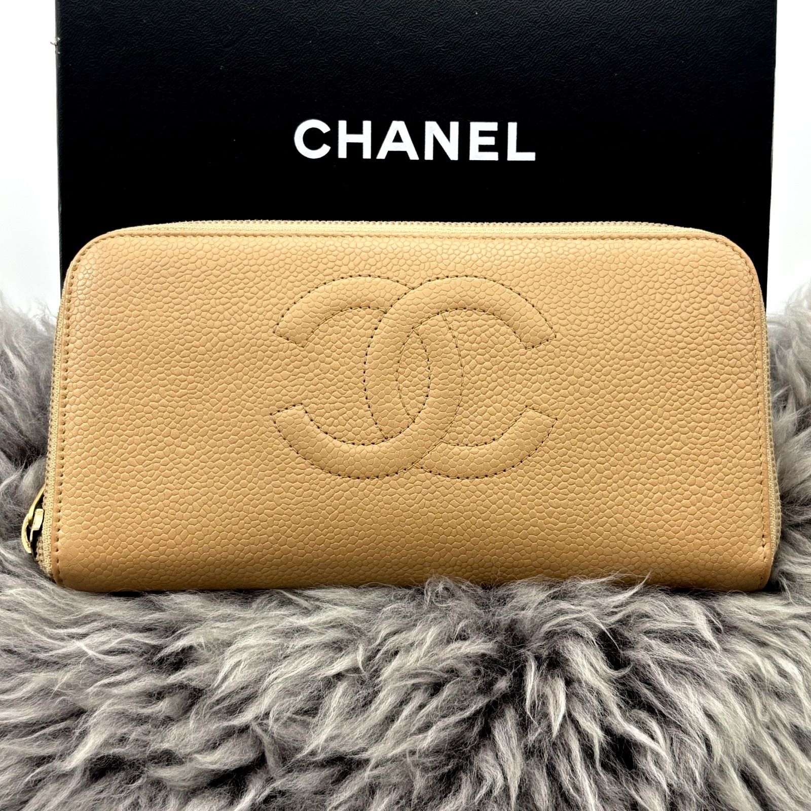 シャネル ココステッチ デカココ ラウンドジップ 長財布 ベージュ