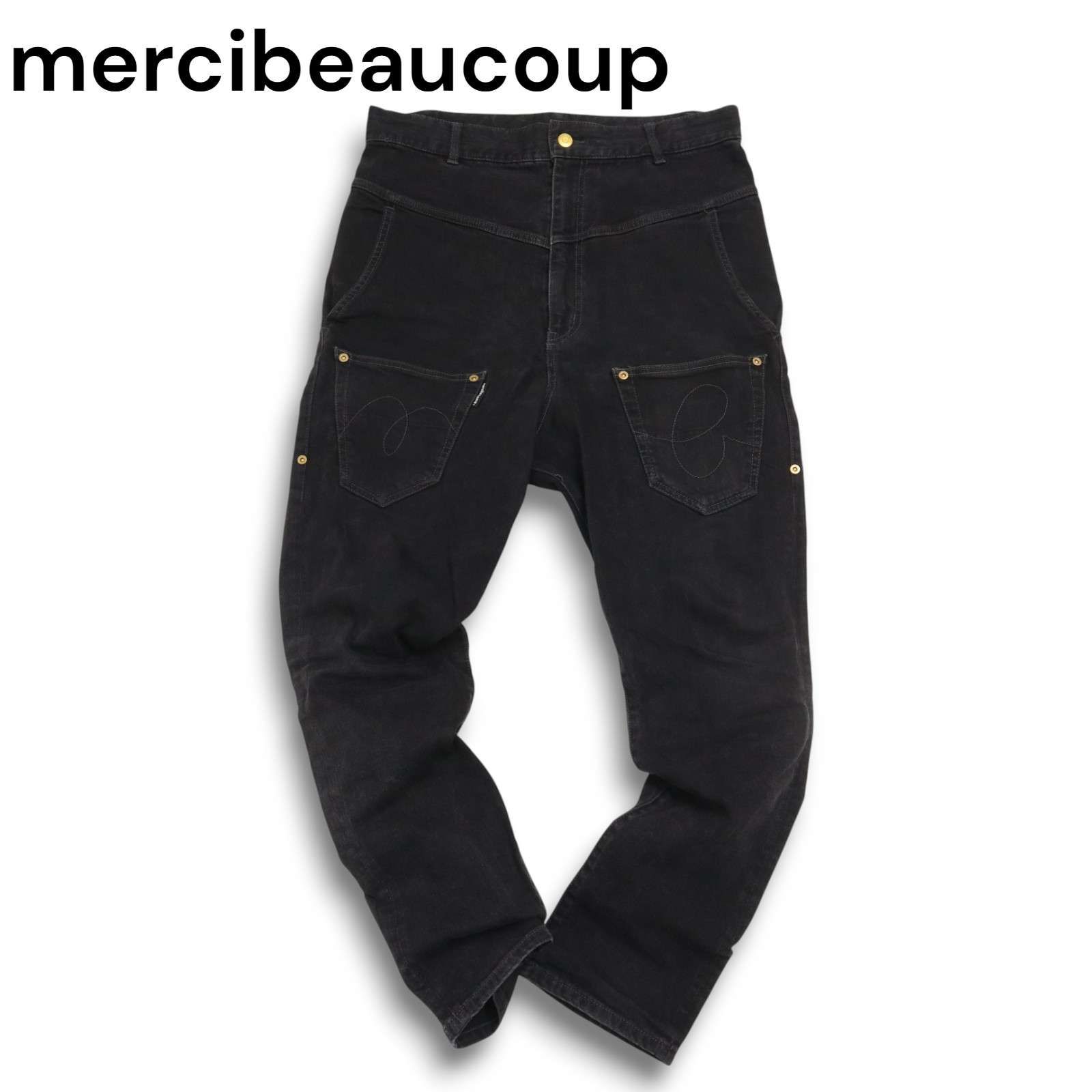 【極美品】メルシーボークー　後ろ前デニム　サルエル　サイズM mercibeaucoup メルシーボークー うしろまえ☆ ストレッチ サルエル