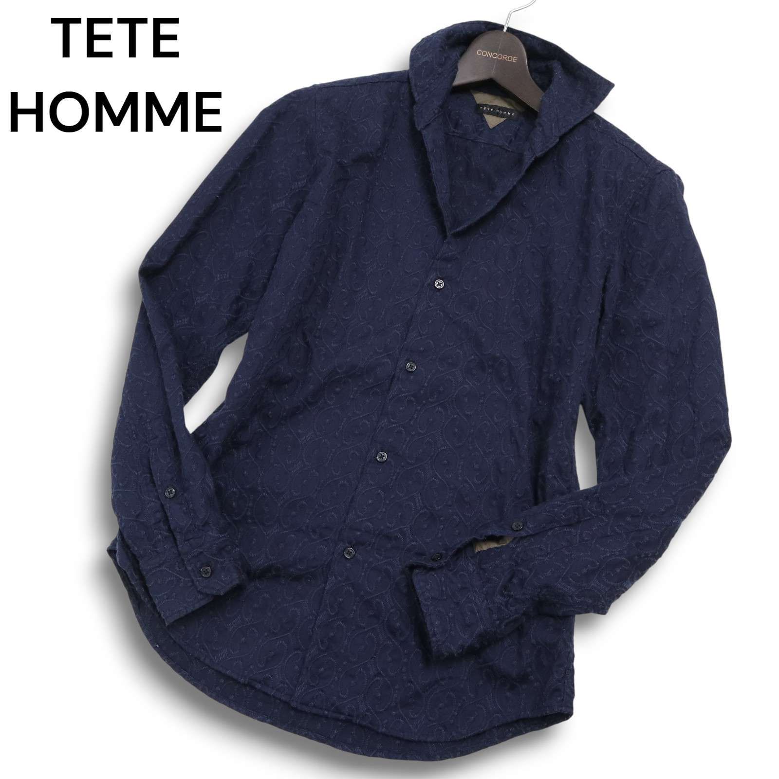 TETE HOMME テットオム 通年☆ 刺繍 総柄 長袖 スリム ホリゾンタル 