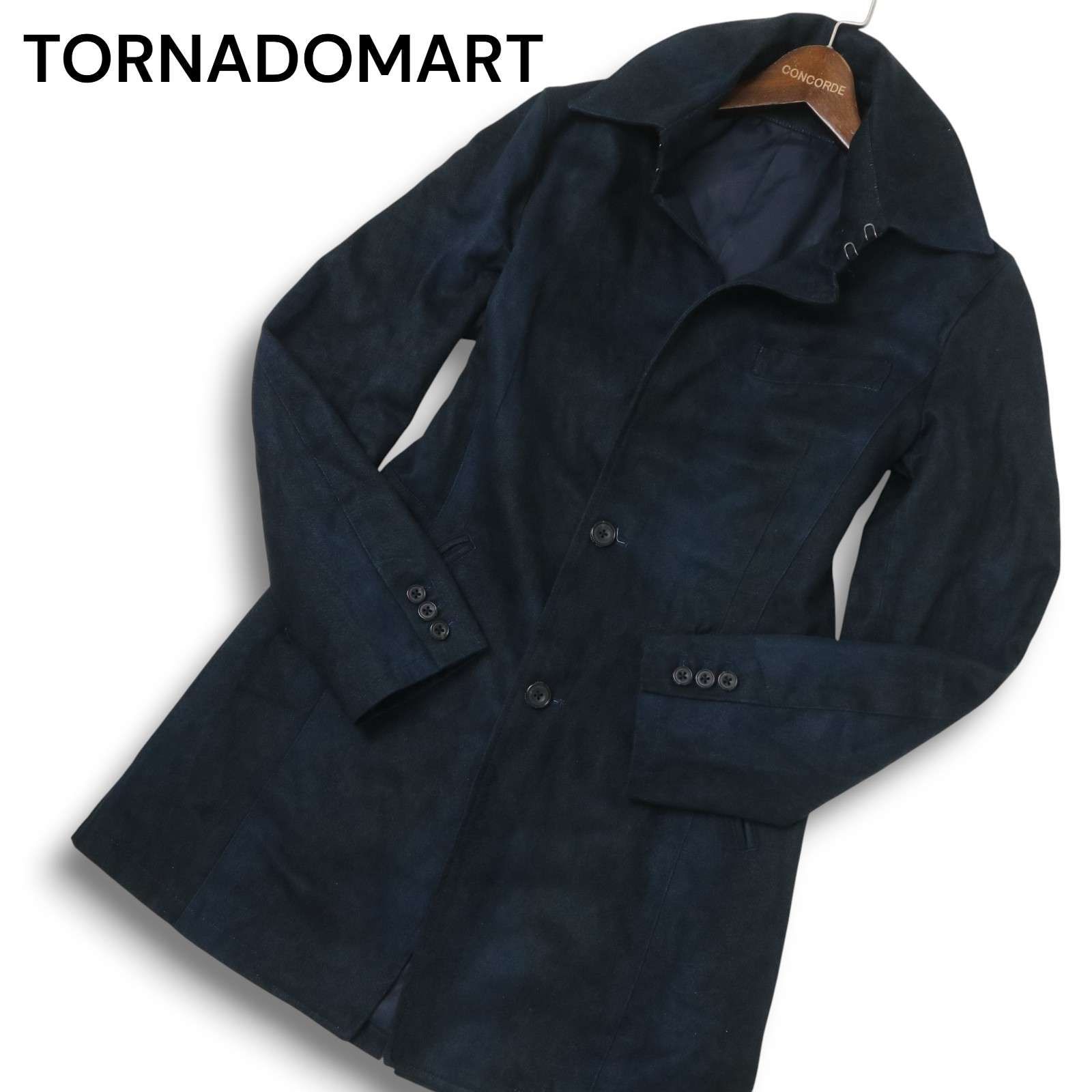 TORNADOMART トルネードマート 秋冬 T C スエード 返し衿 スリム チェスター コート Sz.L メンズ 紺 ネイビー