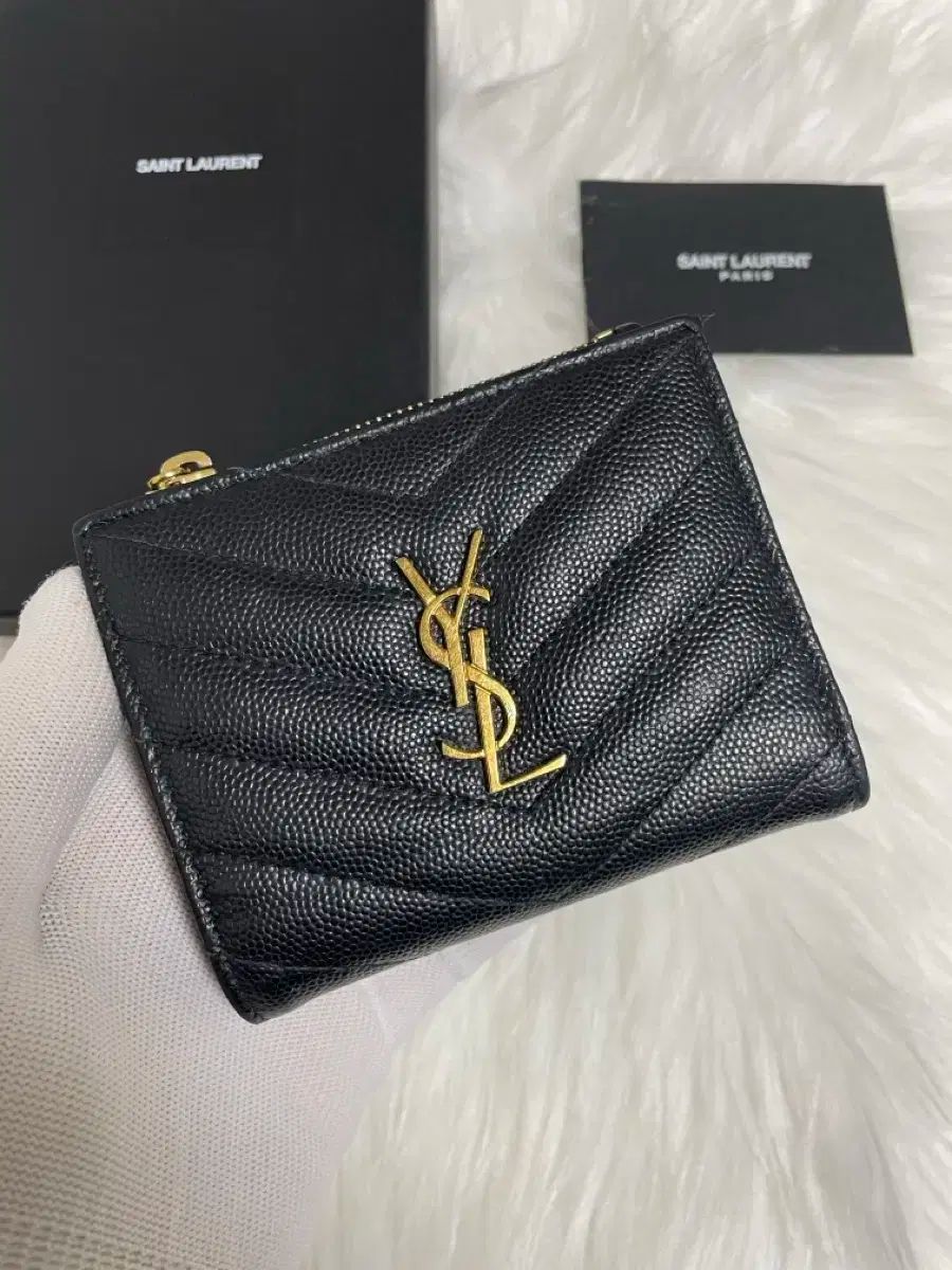 S級 YVES SAINT LAURENT イヴ サンローラン マトラッセ ジッパー 二つ折り財布