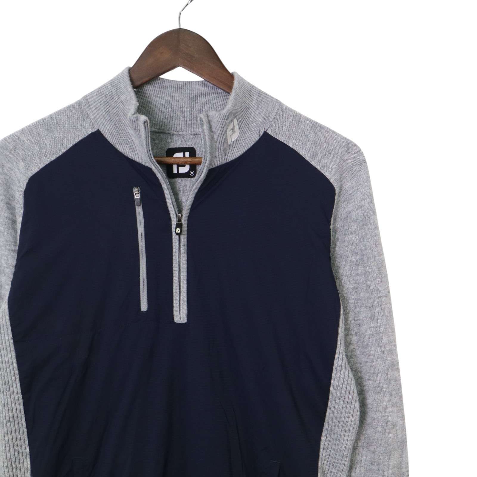 FootJoy フットジョイ ハーフジップニットジャケット 裏地付き ウール混 FJ FOOT JOY フットジョイ ゴルフ 秋冬 ロゴ刺繍☆ ウール混 切替