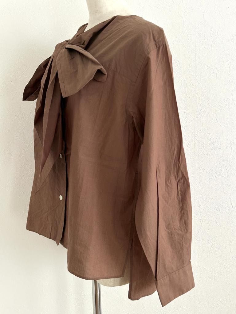 Margaret HOWELL マーガレットハウエル COTTON CHAMBRAY リボンボウタイブラウス Mサイズ み リボン 大人 おしゃれ お出掛け 6459359