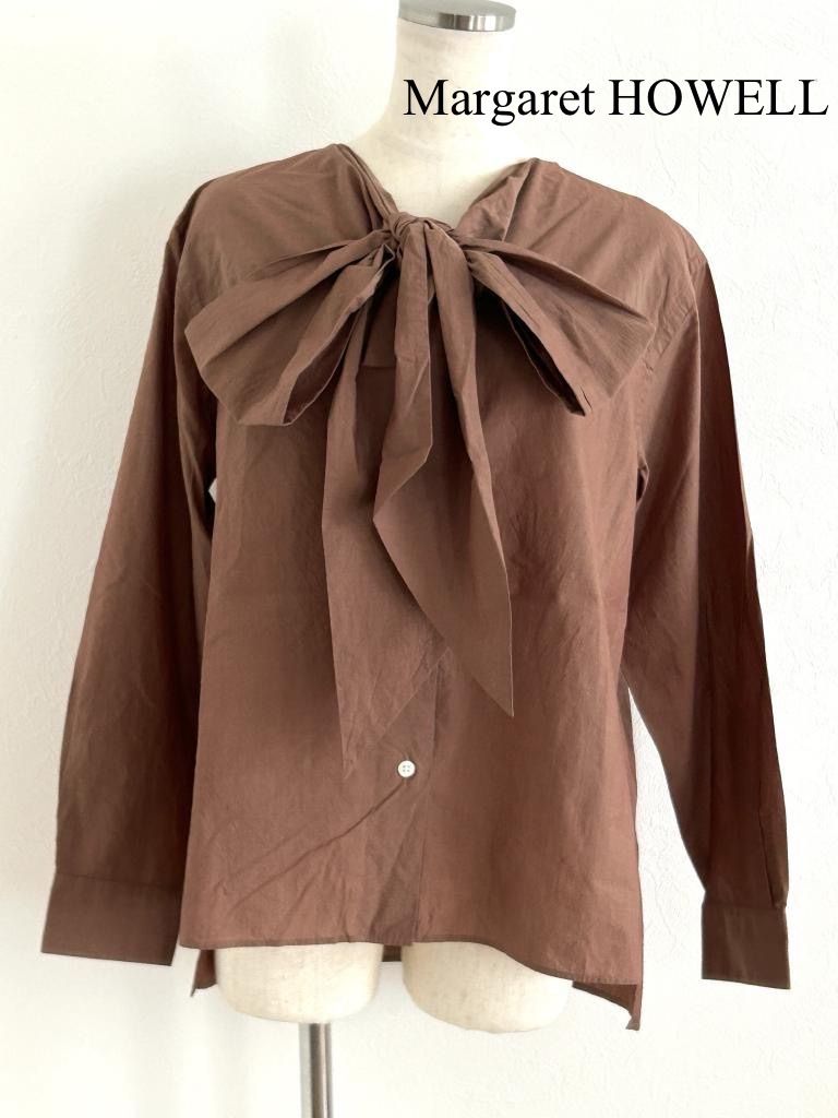 Margaret HOWELL マーガレットハウエル COTTON CHAMBRAY リボンボウタイブラウス Mサイズ み リボン 大人 おしゃれ お出掛け 6459359