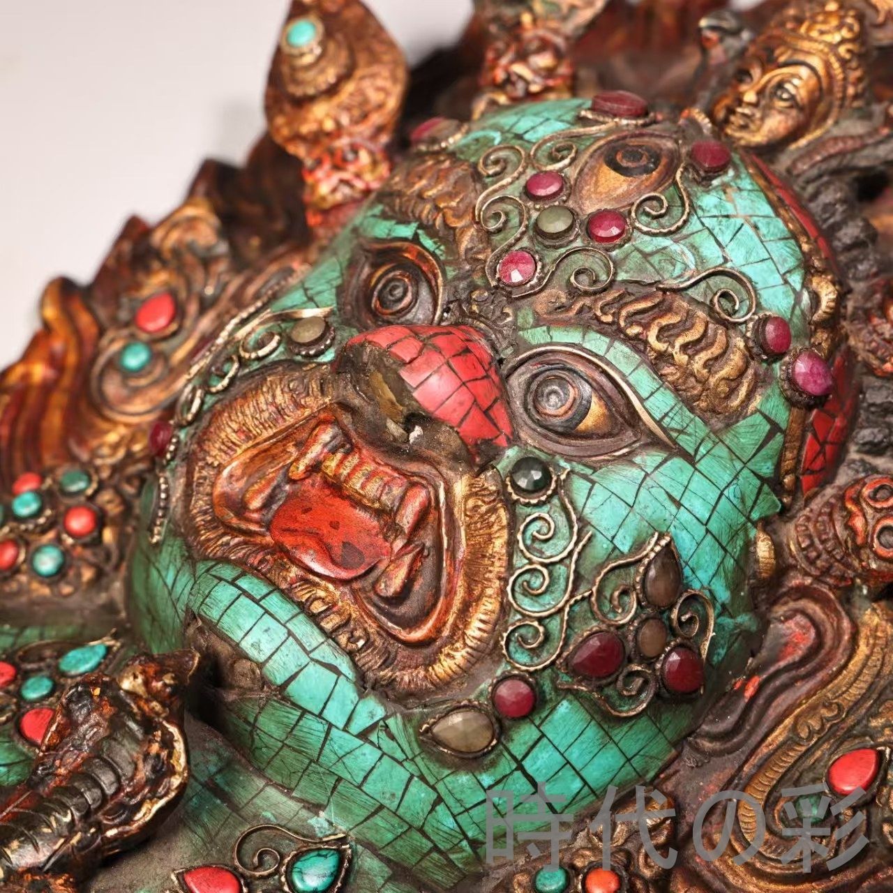 西蔵寺院旧蔵 マハーカーラ面具 純銅 鍍金彩絵 宝石嵌装 高浮彫鏨刻 細工 古銅器 置物 擺件 中国古美術 時代物 古董品 収集 旧家蔵出 唐物 R07110808 WWW_OPDRERGINERDOGAN_COM