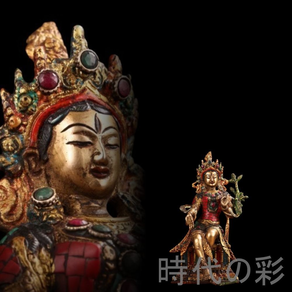 旧蔵 緑度母像 純銅手作り 宝石嵌 彩絵鍍金 西蔵造像 佛像 仏像 仏教古美術 細工 古銅器 置物 擺件 中国古美術 時代物 古董品 収集 旧家蔵出 唐物R07110811