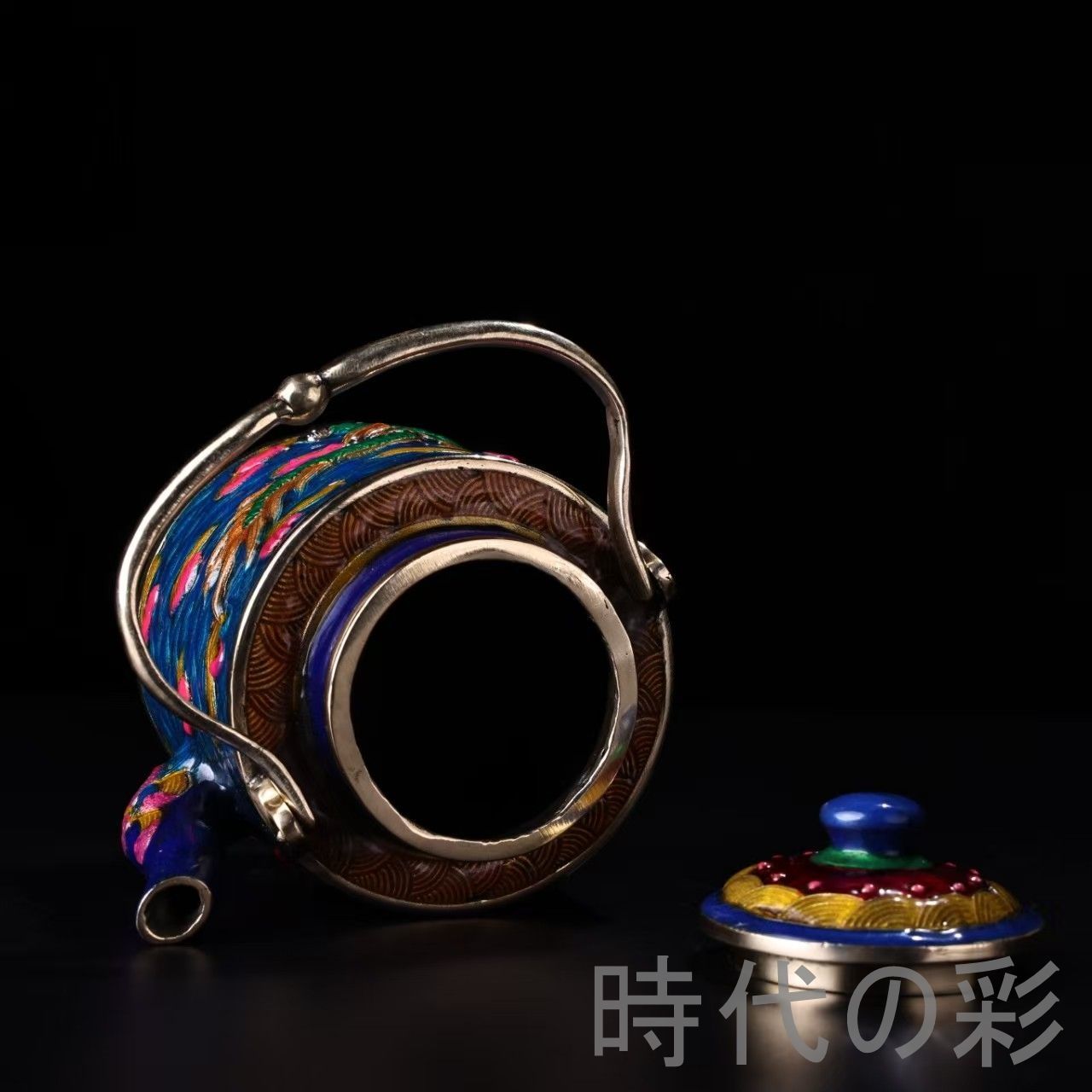 旧蔵 景泰藍盤龍壺』純銅象嵌 琺瑯彩 茶酒壺 酒具 茶道具 急須 細工