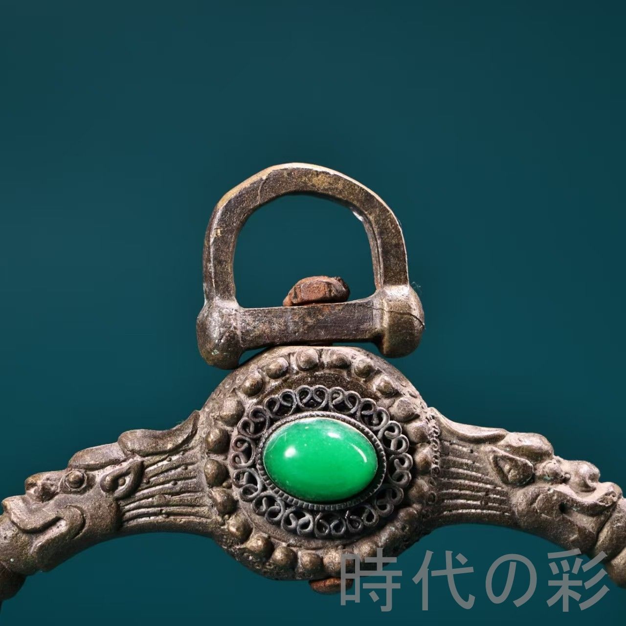 旧蔵 純銅宝石嵌馬鐙 一対』手作り 極細工 高浮彫鏨刻 古銅器 置物