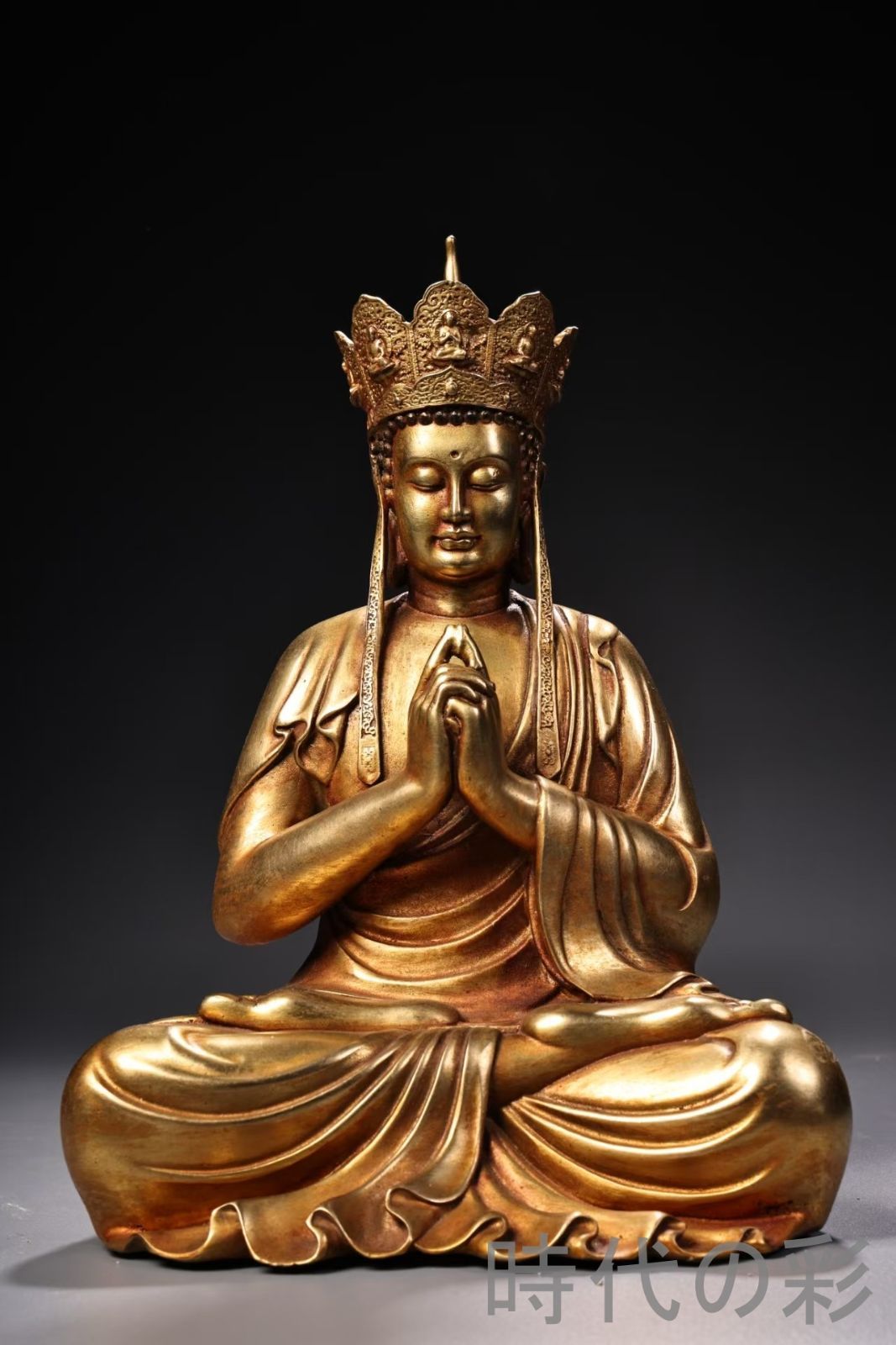 旧蔵 鍍金地蔵王菩薩像 純銅 高浮彫鍛刻 佛像 仏像 仏教古美術 細工 古銅器 置物擺件 中国古美術 時代物 古董品 収集 旧家蔵出 唐物 R07110818