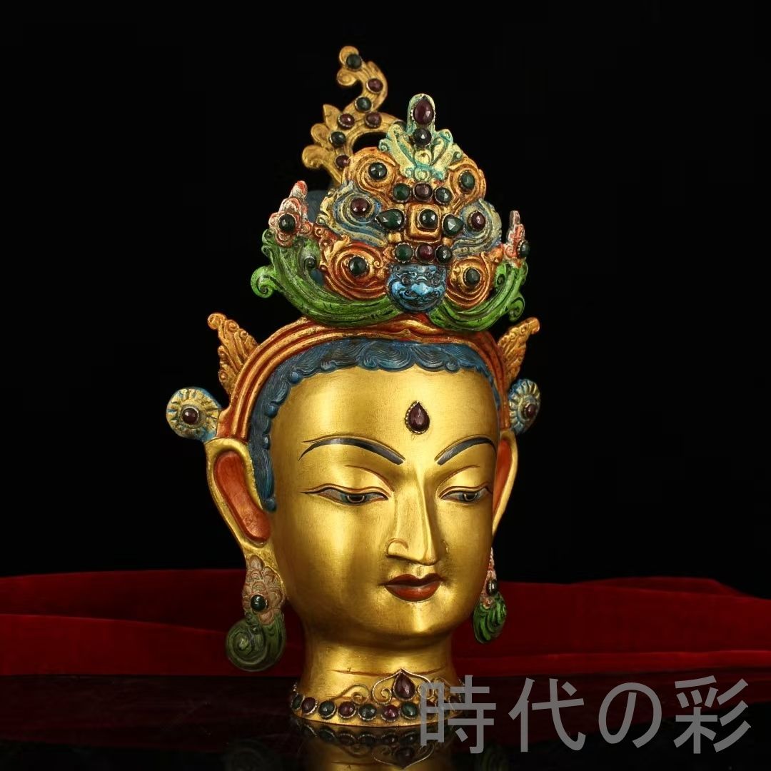 旧蔵 蔵伝度母仏頭像 純銅 宝石嵌 彩絵鍍金 大型造像 佛像 仏像 仏教古美術 細工 古銅器 置物擺件 中国古美術 時代物 古董品 収集 旧家蔵出 唐物 R07110819 WWW_OPDRERGINERDOGAN_COM