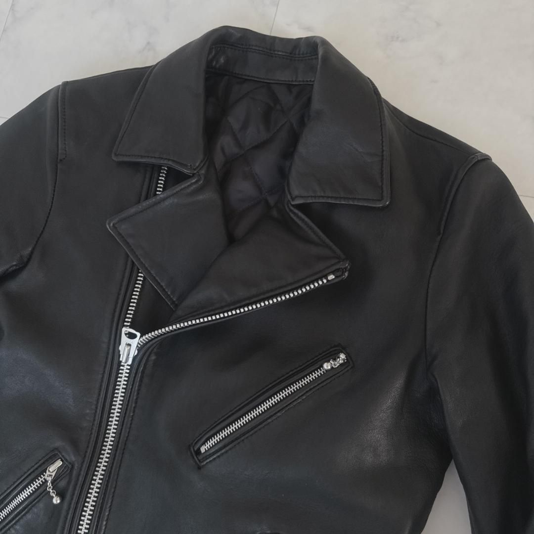 ナノ・ユニバース サーモライト 羊革ダブルライダース ブラック S