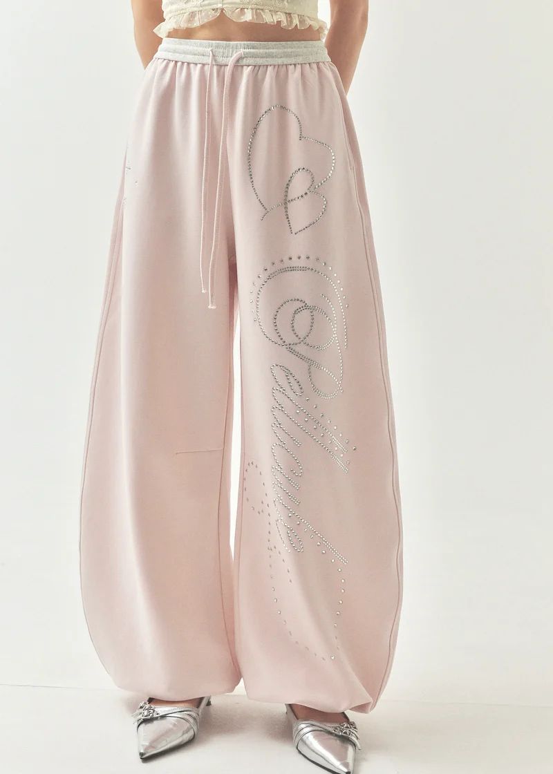 ペリキュール ストーンデコ スエットパンツ ピンク pellicule stone-deco sweat pants pink