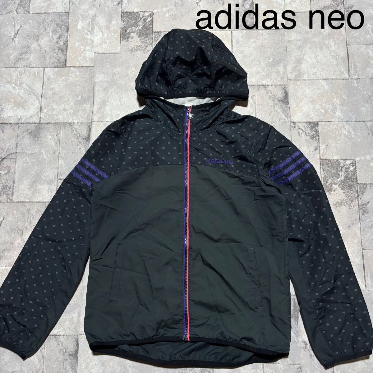 adidas neo アディダス ネオ ナイロンジャケット ジップパーカー 裏 