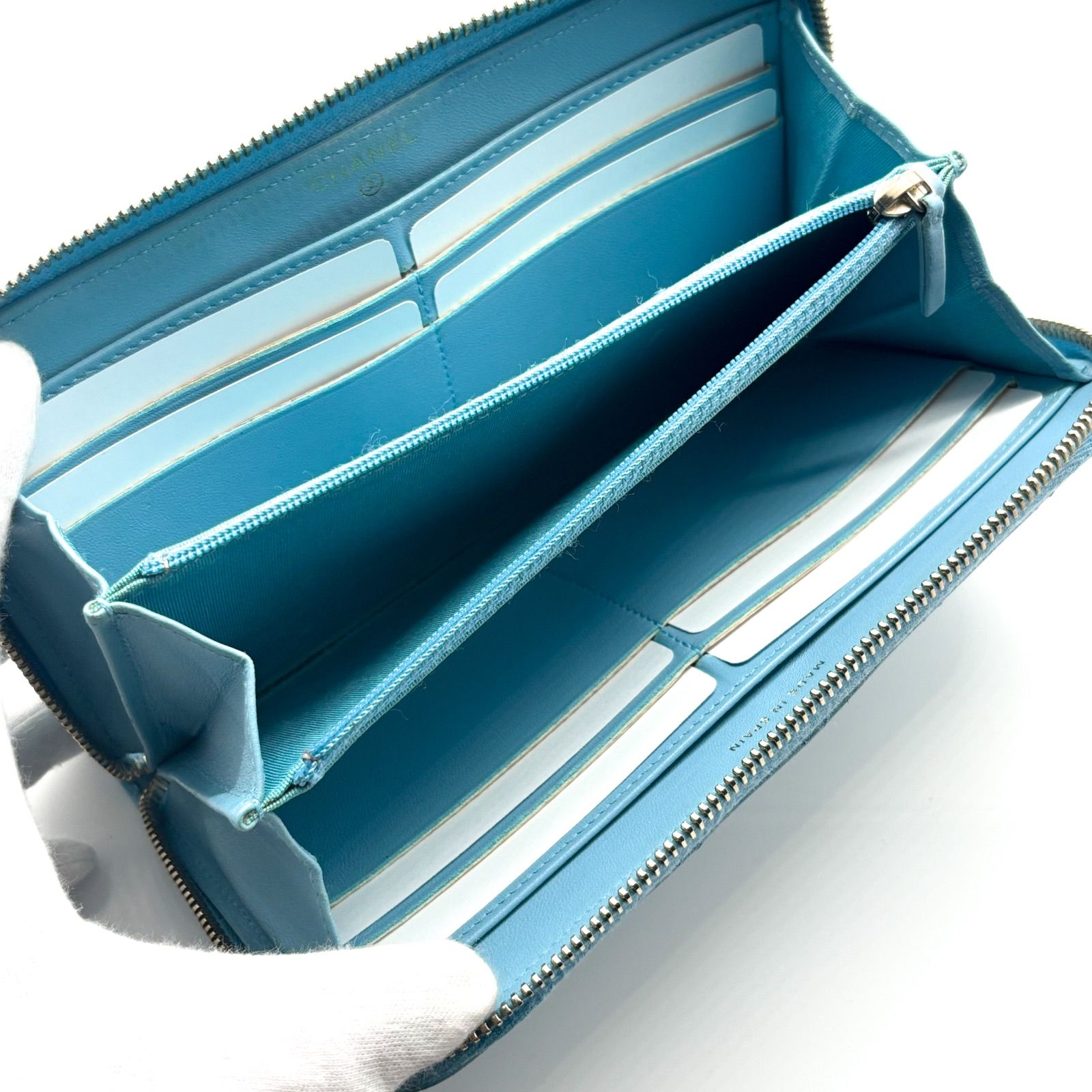 極美品✨】シャネル 長財布 マトラッセ ラウンドジップ 長財布 ブルー