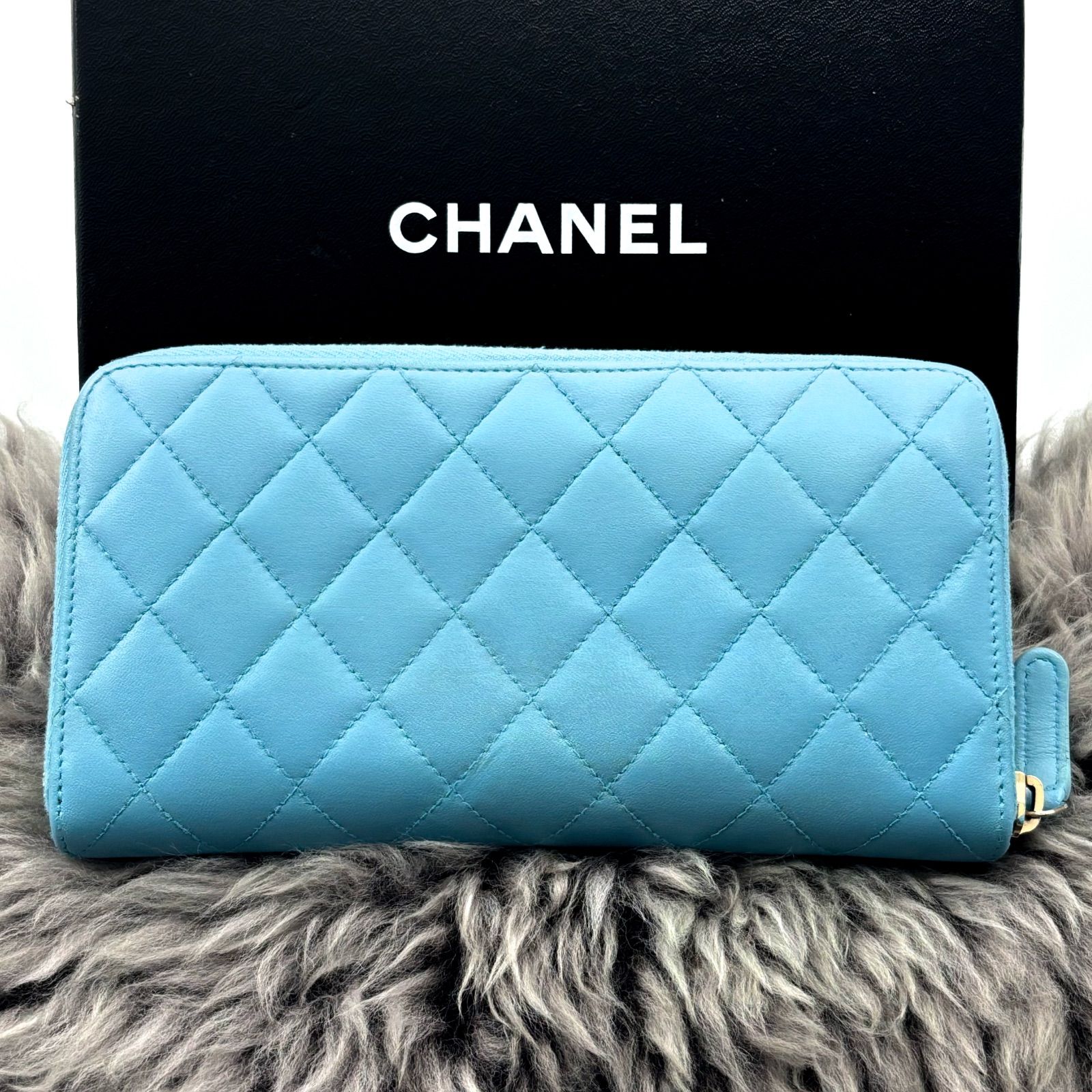 【極美品✨】シャネル 長財布 マトラッセ ラウンドジップ LB 極美品✨】シャネル 長財布 マトラッセ ラウンドジップ 長財布 ブルー