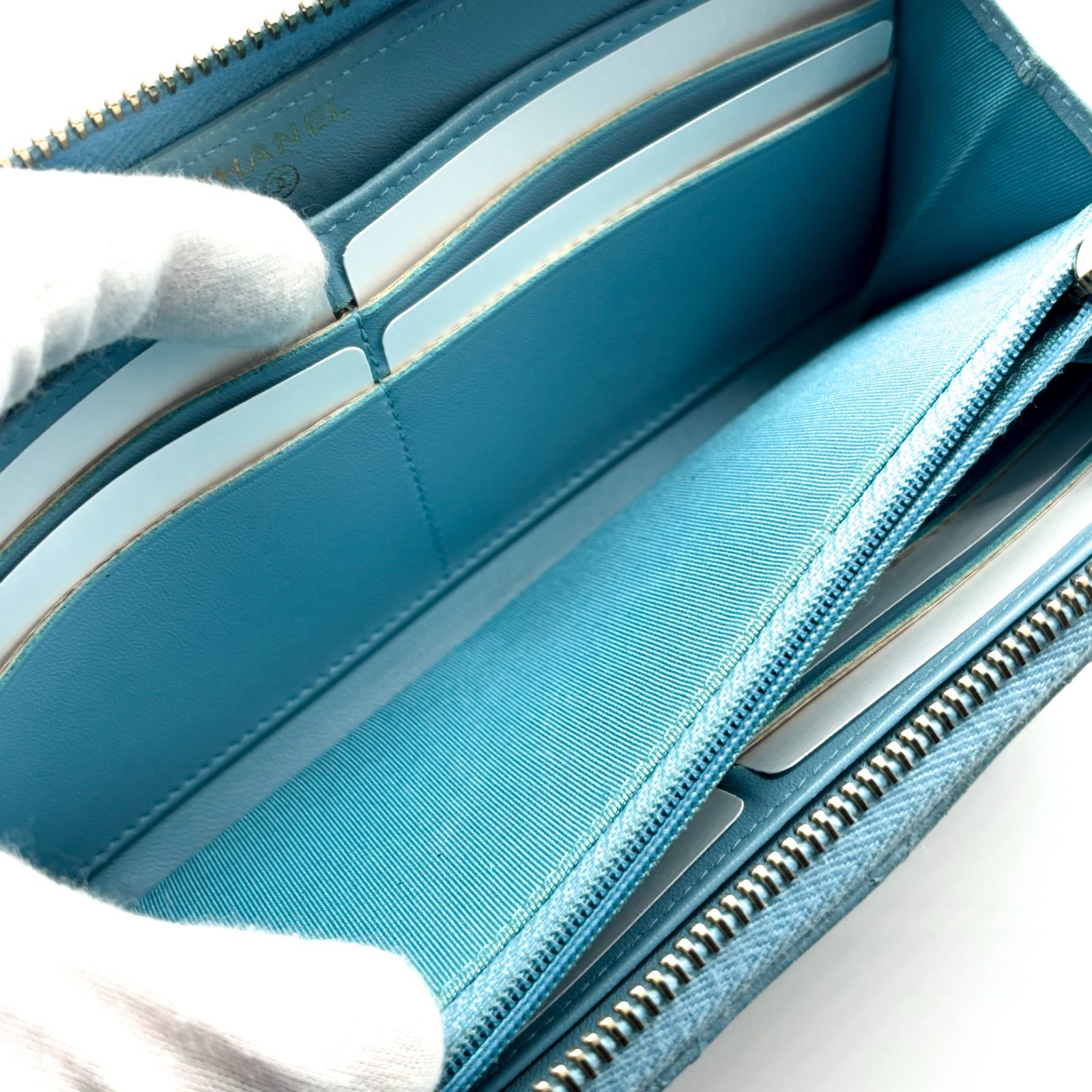 極美品✨】シャネル 長財布 マトラッセ ラウンドジップ 長財布 ブルー