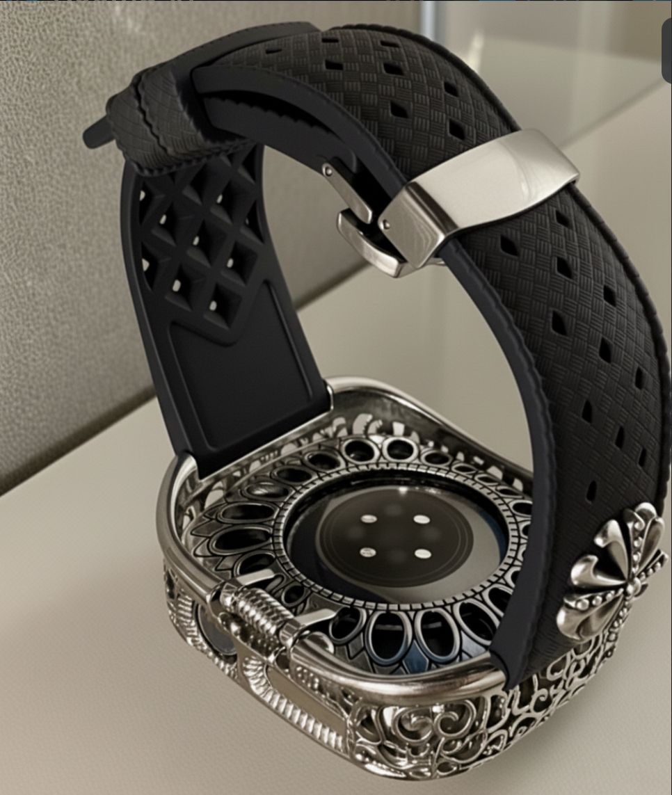 アップルウォッチカバーケース　Apple Watchラバーバンドベルト　アラベスク　フッ素ラバー　コンチョ付き 231