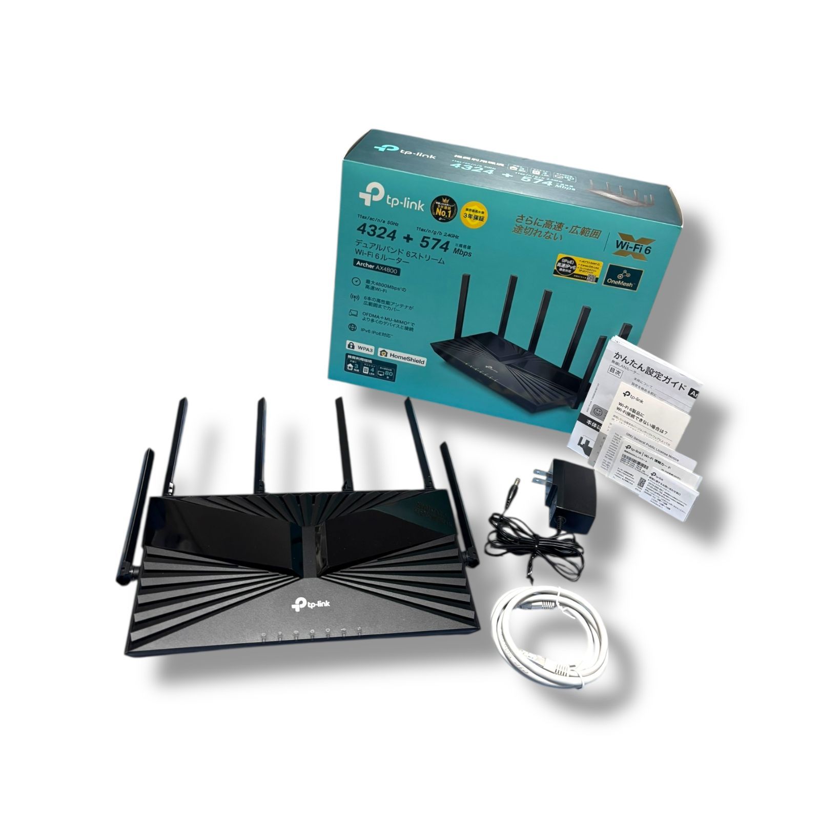 管理番号3114 TP-Link WiFi ルーター WiFi6 PS5 対応 無線LAN 11ax AX4800 4324Mbps 5 GHz 574 Mbps 2.4 GHz OneMesh対応 メーカー保証3年 Archer AX4800