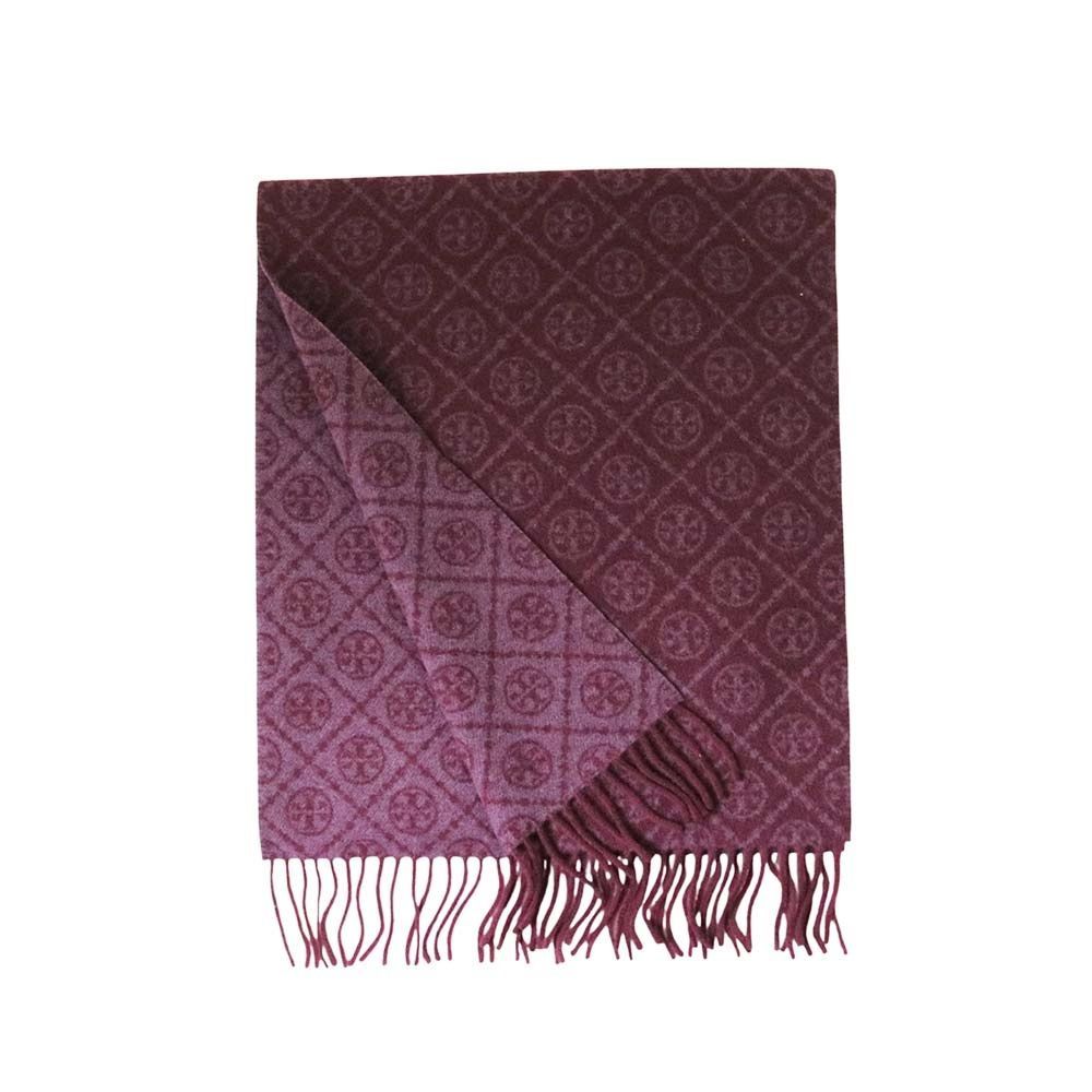 トリーバーチ TORY BURCH マフラー T MONOGRAM OBLONG SCARF Tモノグラム オブロングスカーフ ジャカードニット ロゴ リバーシブル ダブルレイヤー レディース バーガンディー おしゃれ 人気 ブランド プレゼント