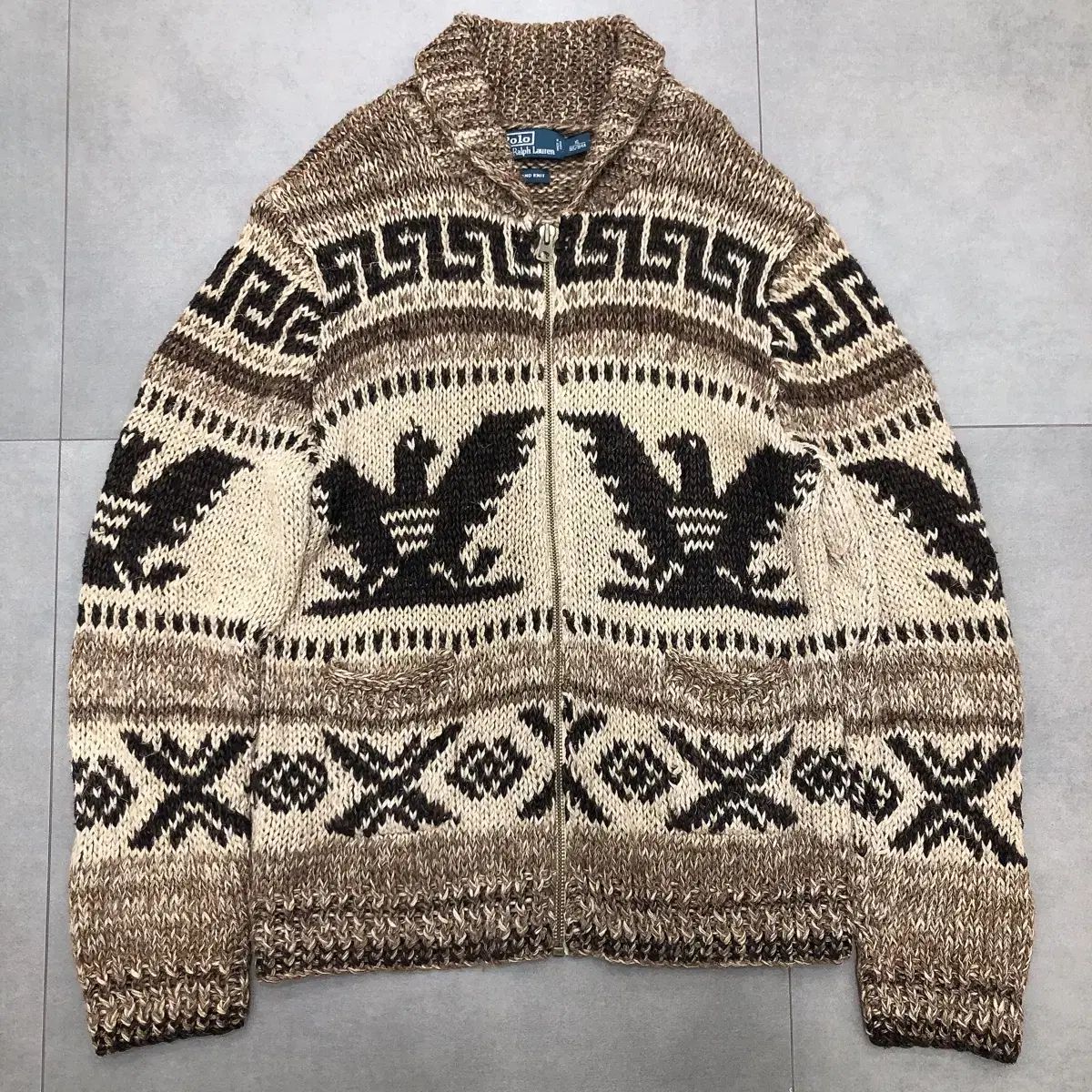 ポロラルフローレン ハンドニット カウチン ショール ニット セーター ジップアップ カーディガン XL