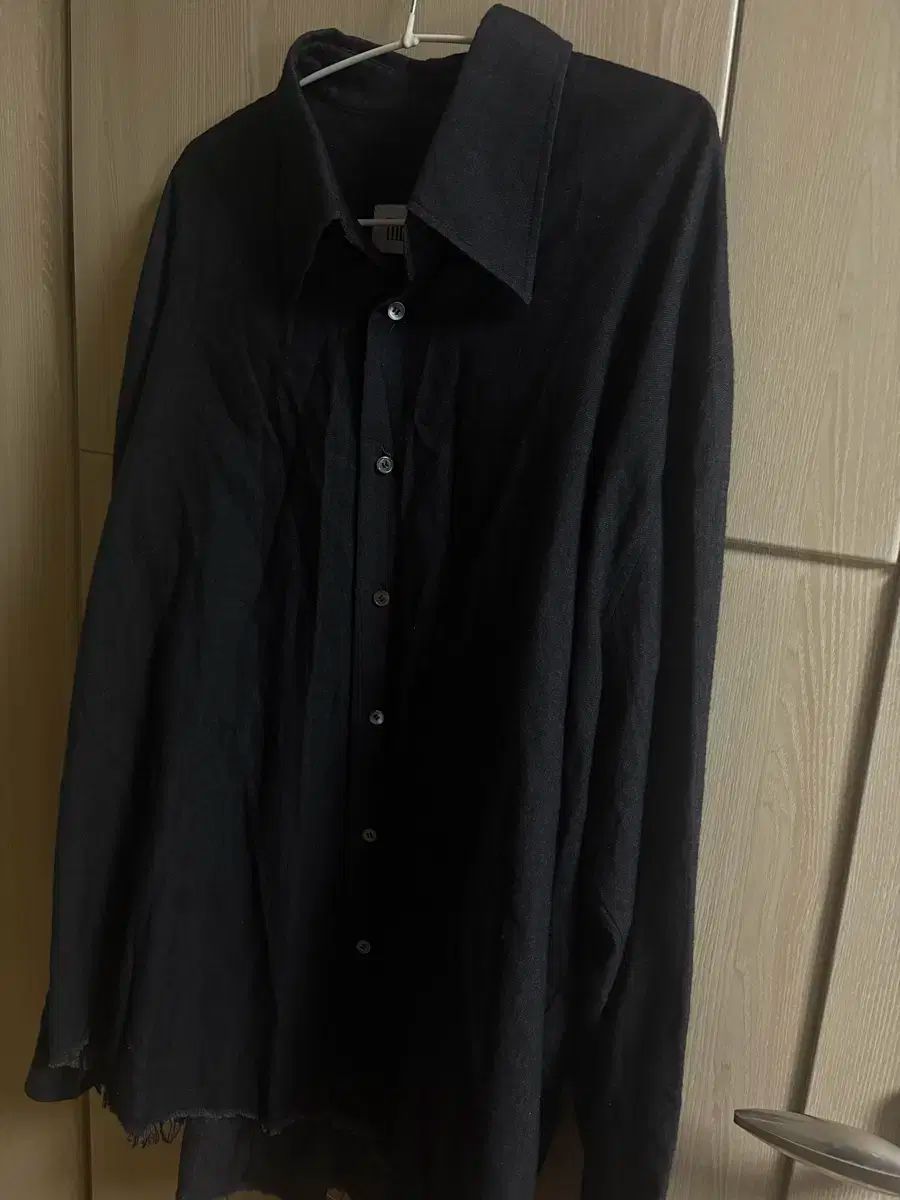 강기옥 ブランド ウール ブレンド オーバーサイズ ロング シャツ ブラック