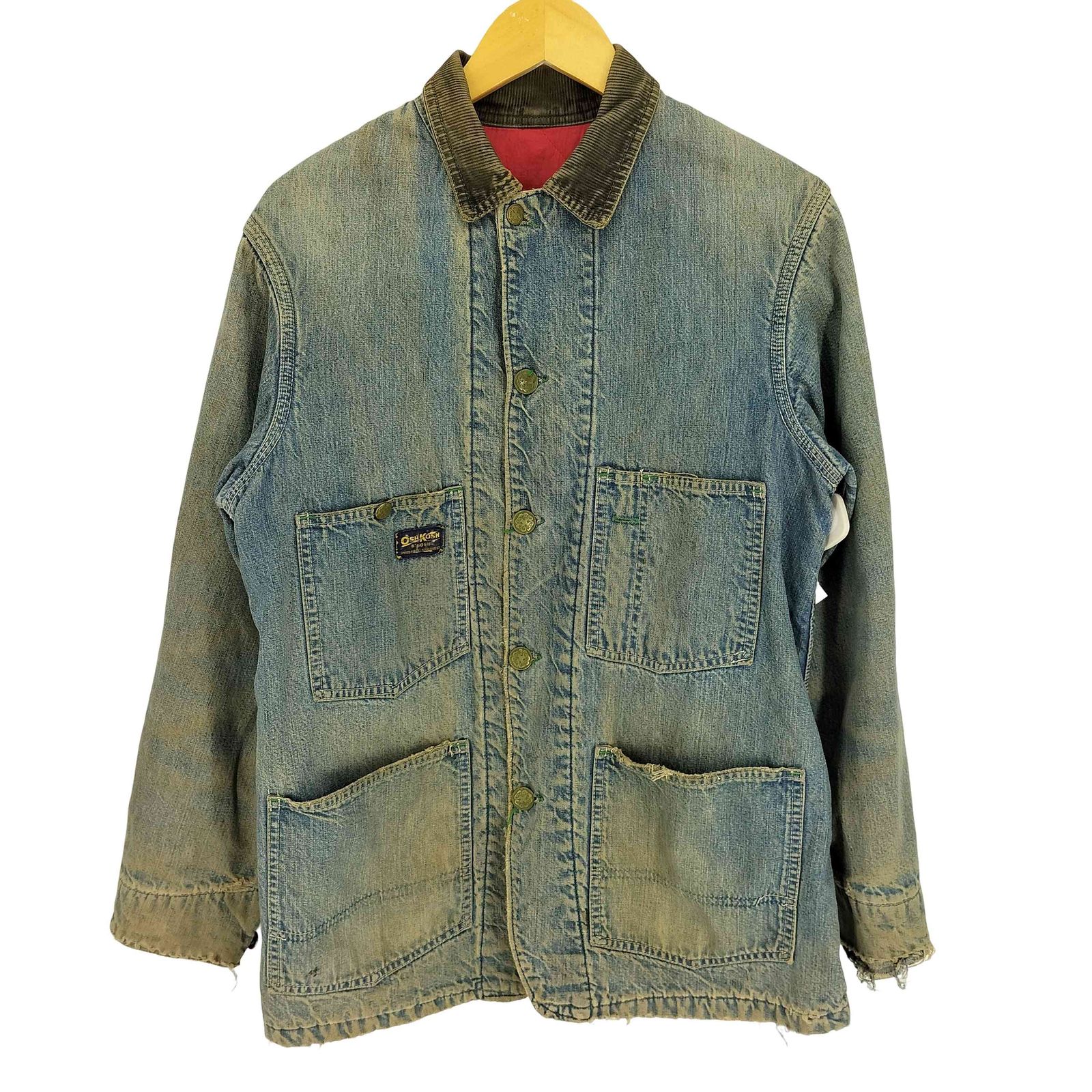 オシュコシュ OSHKOSH B gosh 60S 裏地キルティング コーデュロイ襟 クローバーボタン デニム カバーオール ボロ メンズ 表記無