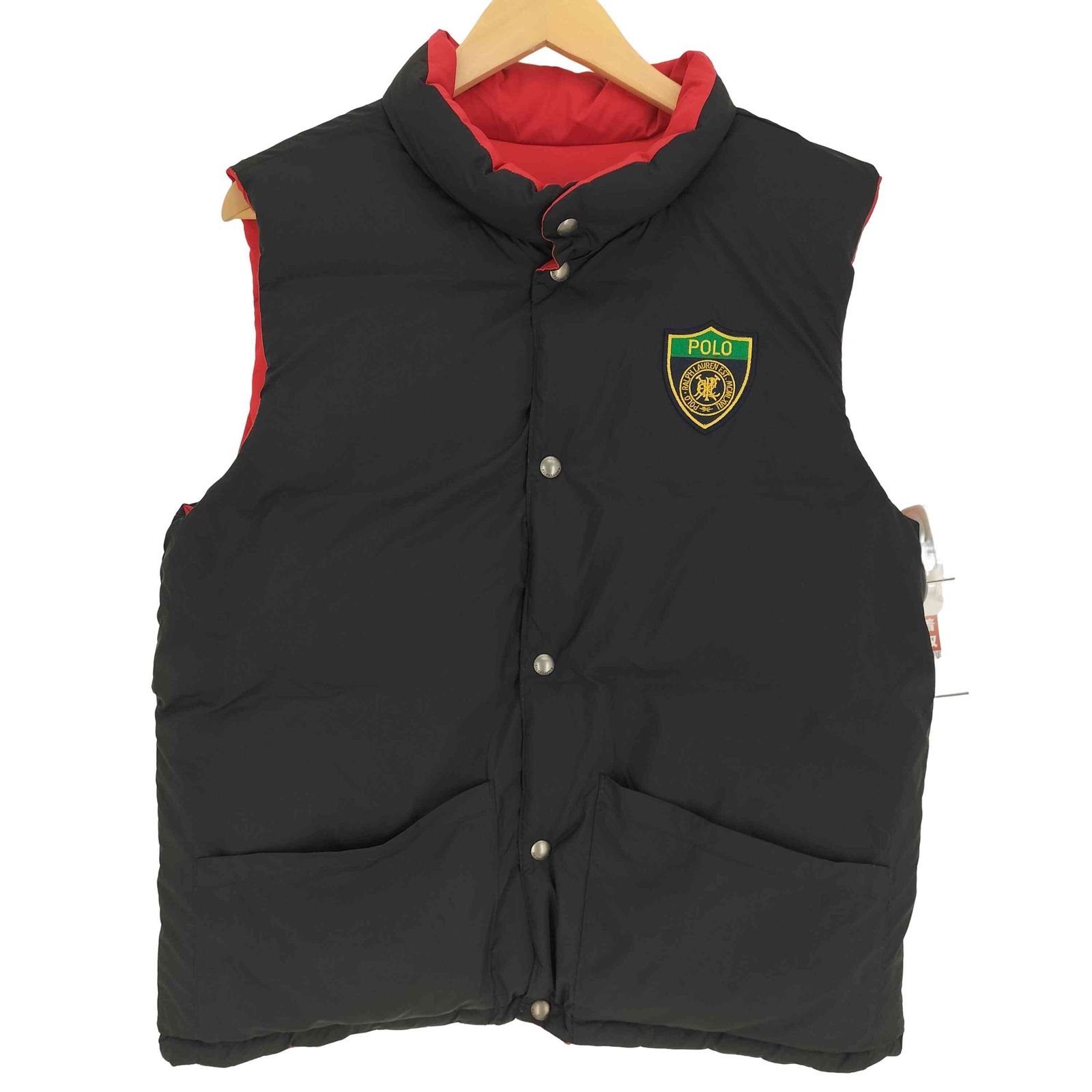 ポロバイラルフローレン Polo by RALPH LAUREN 90-00S エンブレムワッペン ポニー刺繍 ジップアップ ダウンベスト リバーシブル ユニセックス メンズ import XL