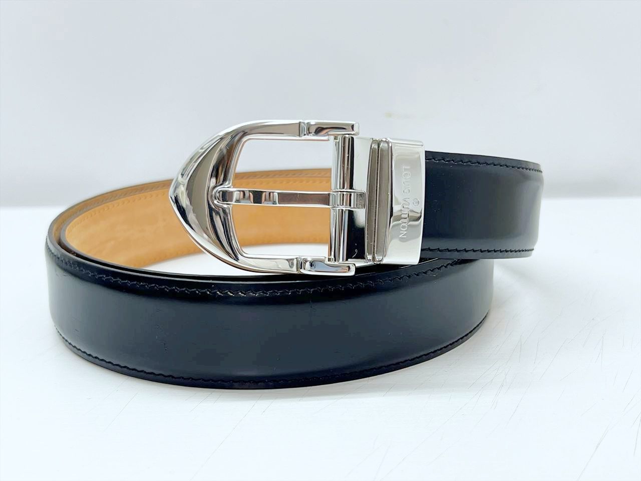 Louis Vuitton ルイヴィトン スムースレザー サンチュールクラシック ベルト 黒 100 シルバー