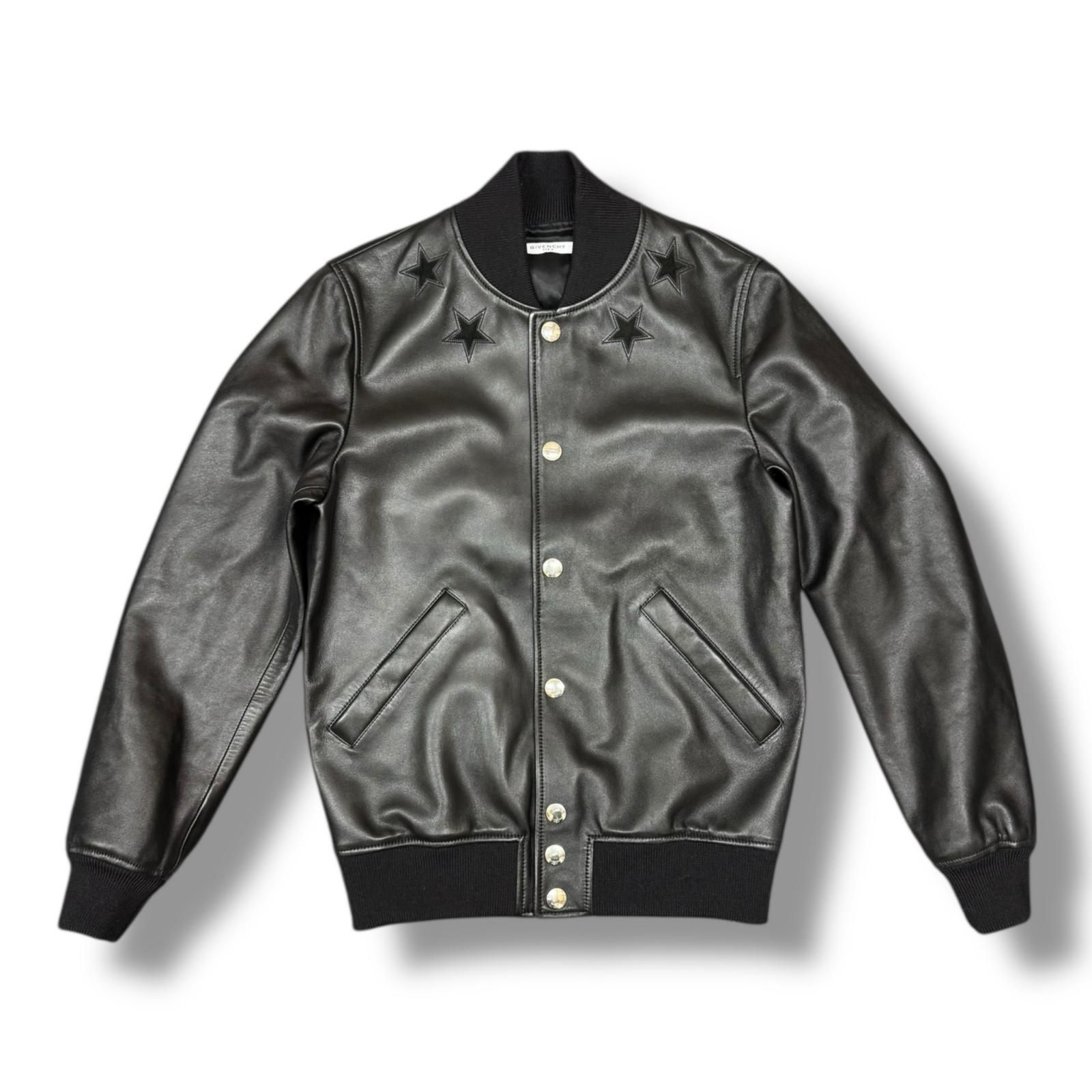 GIVENCHY Leather Embroided Star Baseball Jacket ラムレザー