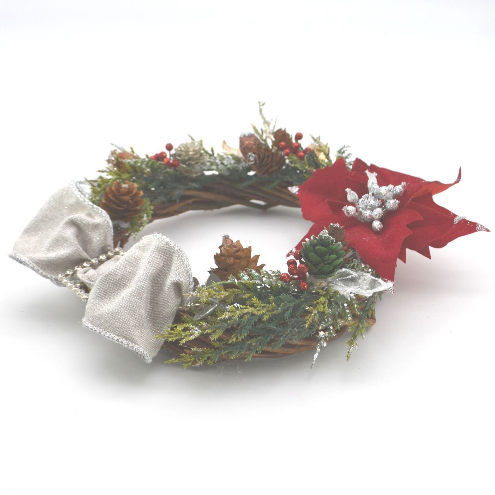 ポインセチア-クリスタルリボン リース