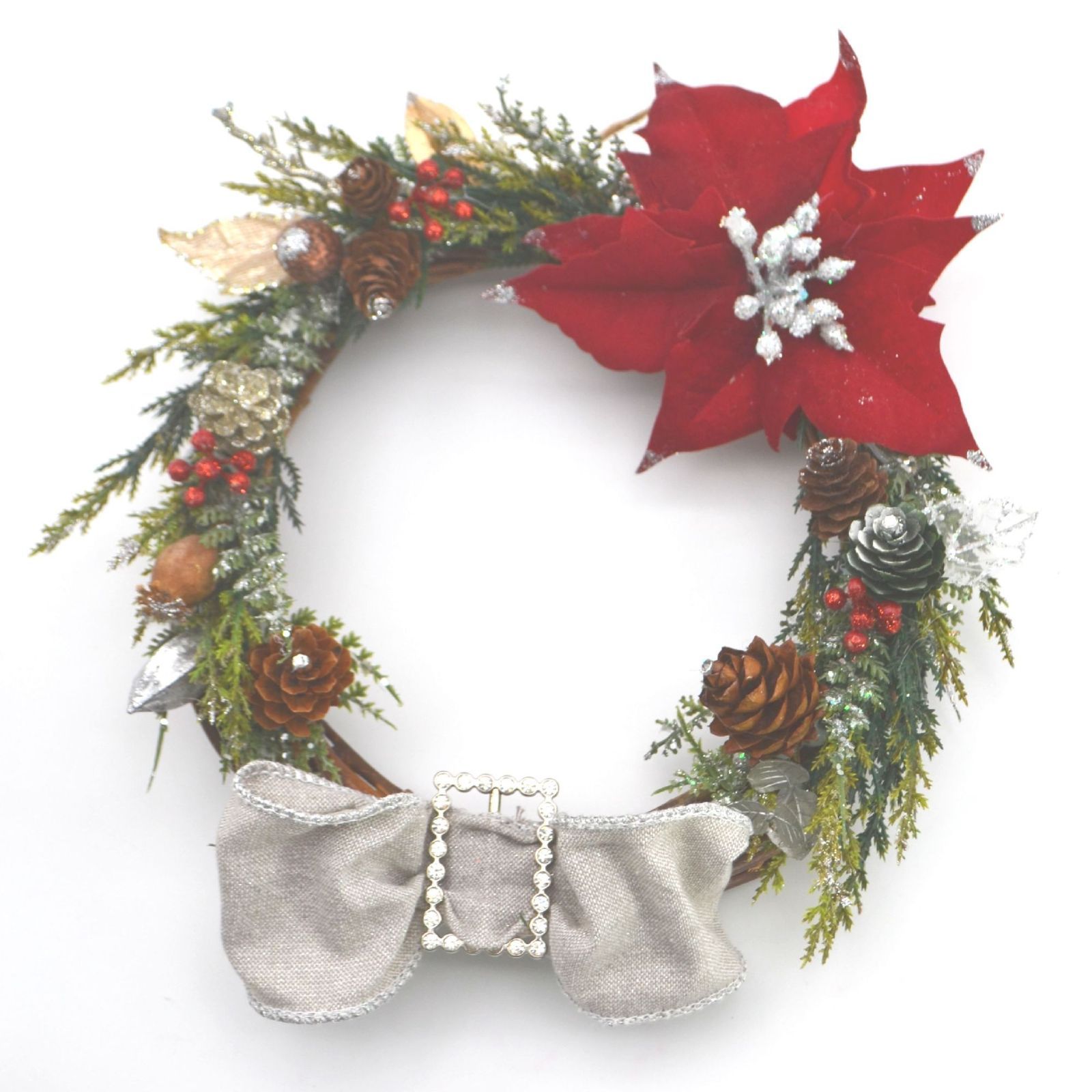 ポインセチア-クリスタルリボンクリスマスリース