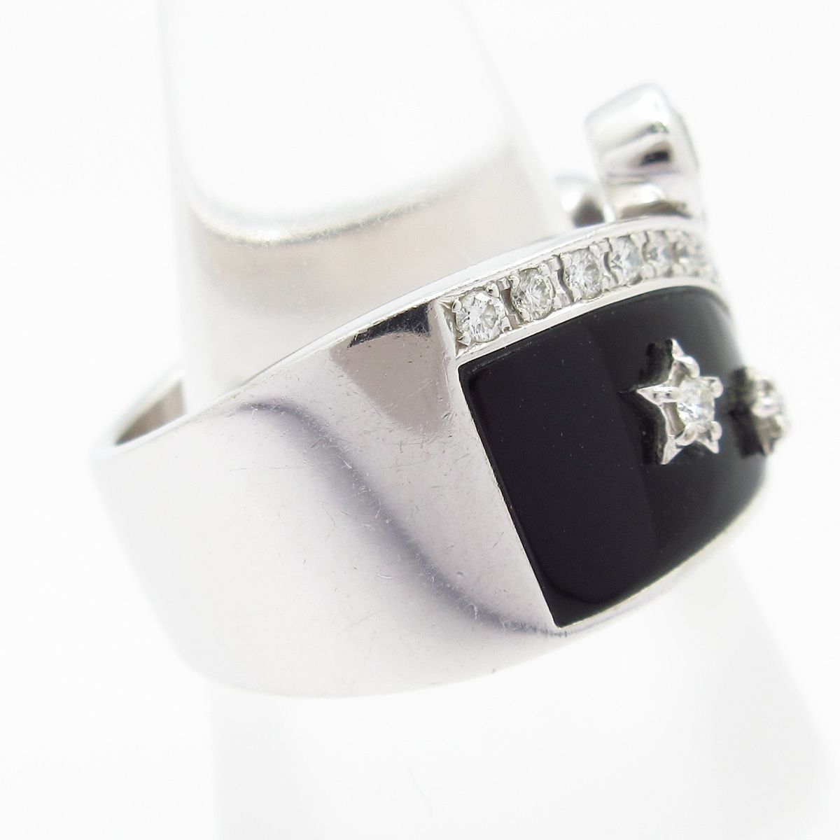 田崎真珠 TASAKI タサキシンジュ リング - K 18 WG×シェル×オニキス×ダイヤモンド スター ダイヤ計0.40カラット