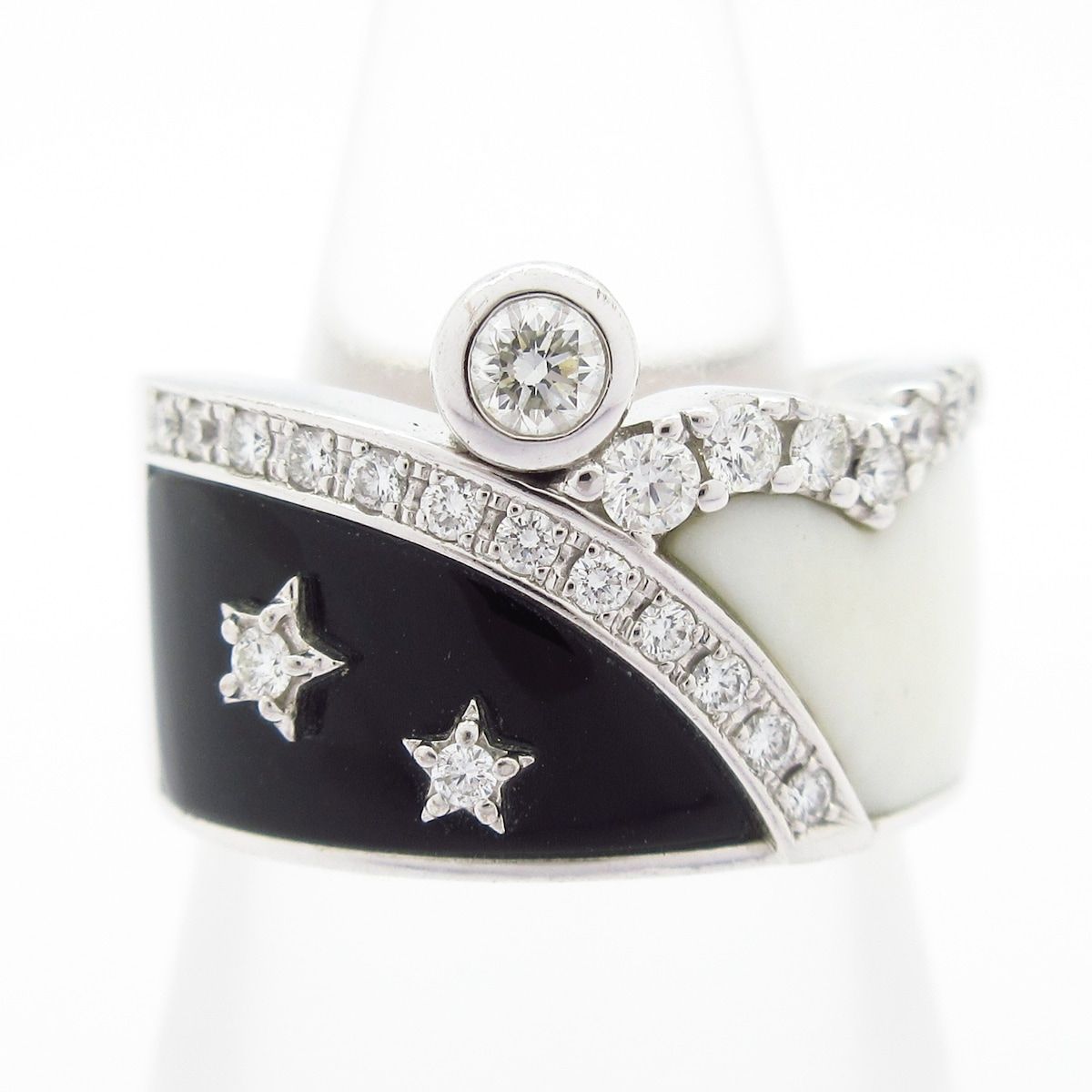 田崎真珠 TASAKI タサキシンジュ リング - K18WG×シェル×オニキス×ダイヤモンド スター ダイヤ計0.40カラット