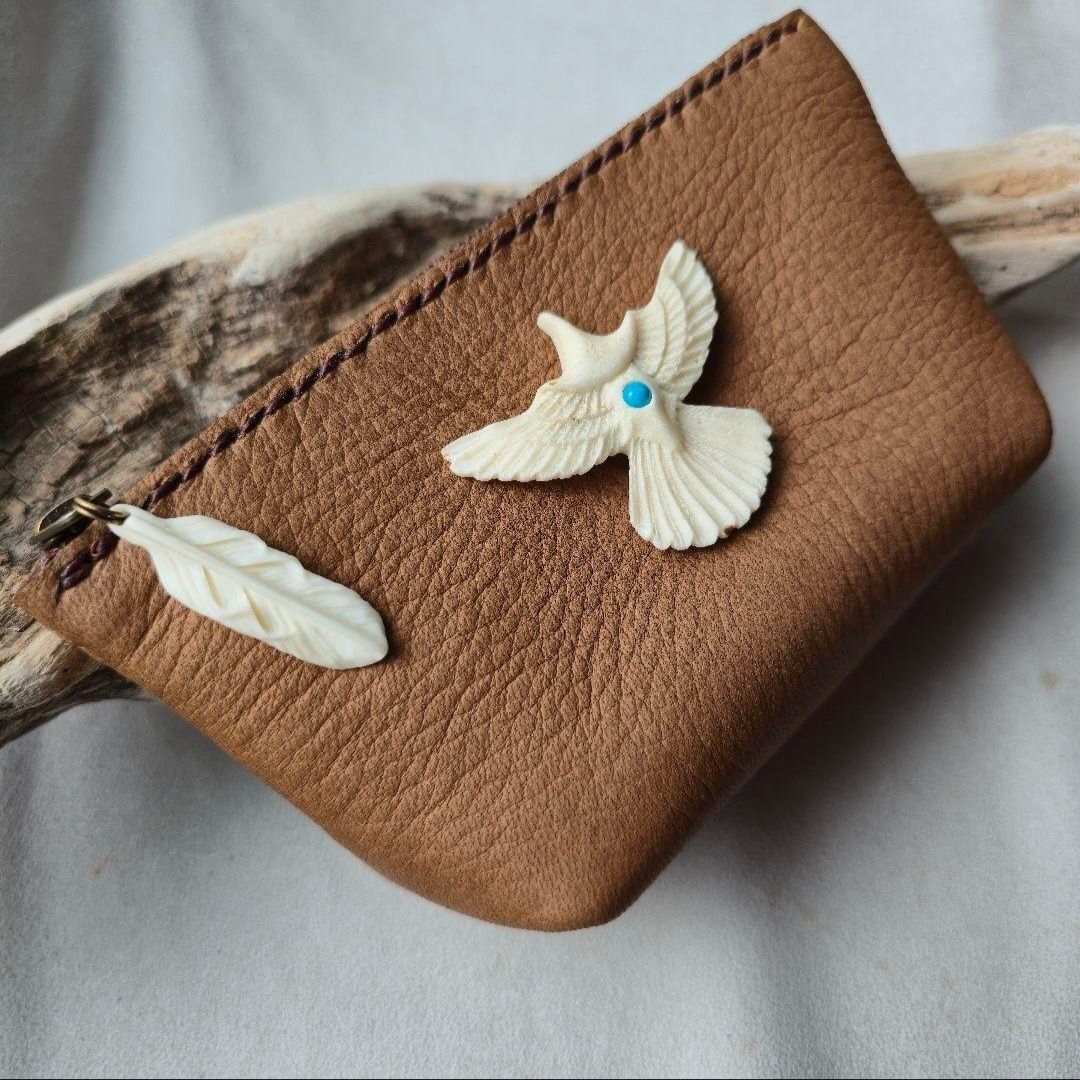  鹿革のポーチ イーグルの鹿角コンチョ ポーチ バッグ