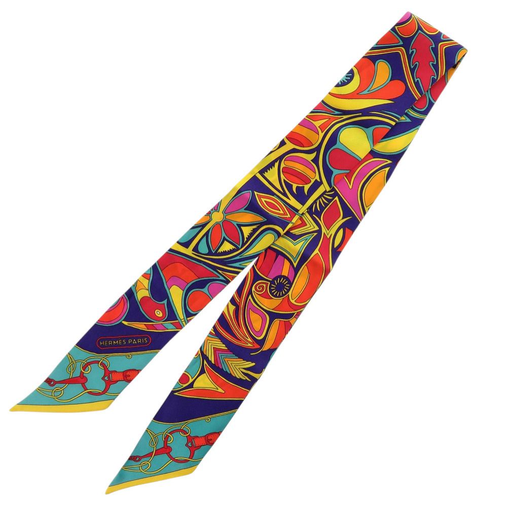 エルメス ツイリー フォルクロール シルク オレンジ ネイビー ターコイズブルー スカーフ 0202 HERMES