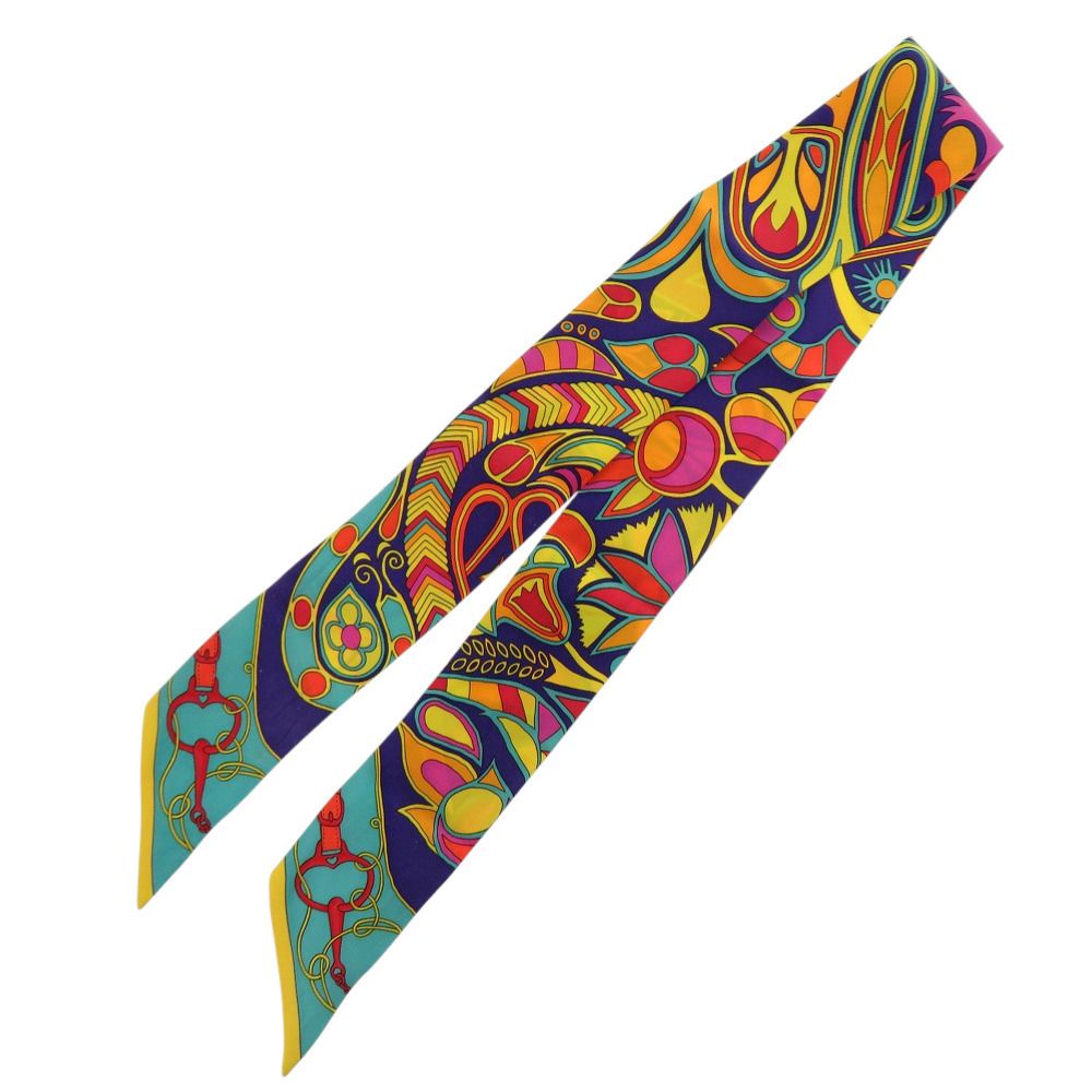 エルメス ツイリー フォルクロール シルク オレンジ ネイビー ターコイズブルー スカーフ 0186 HERMES