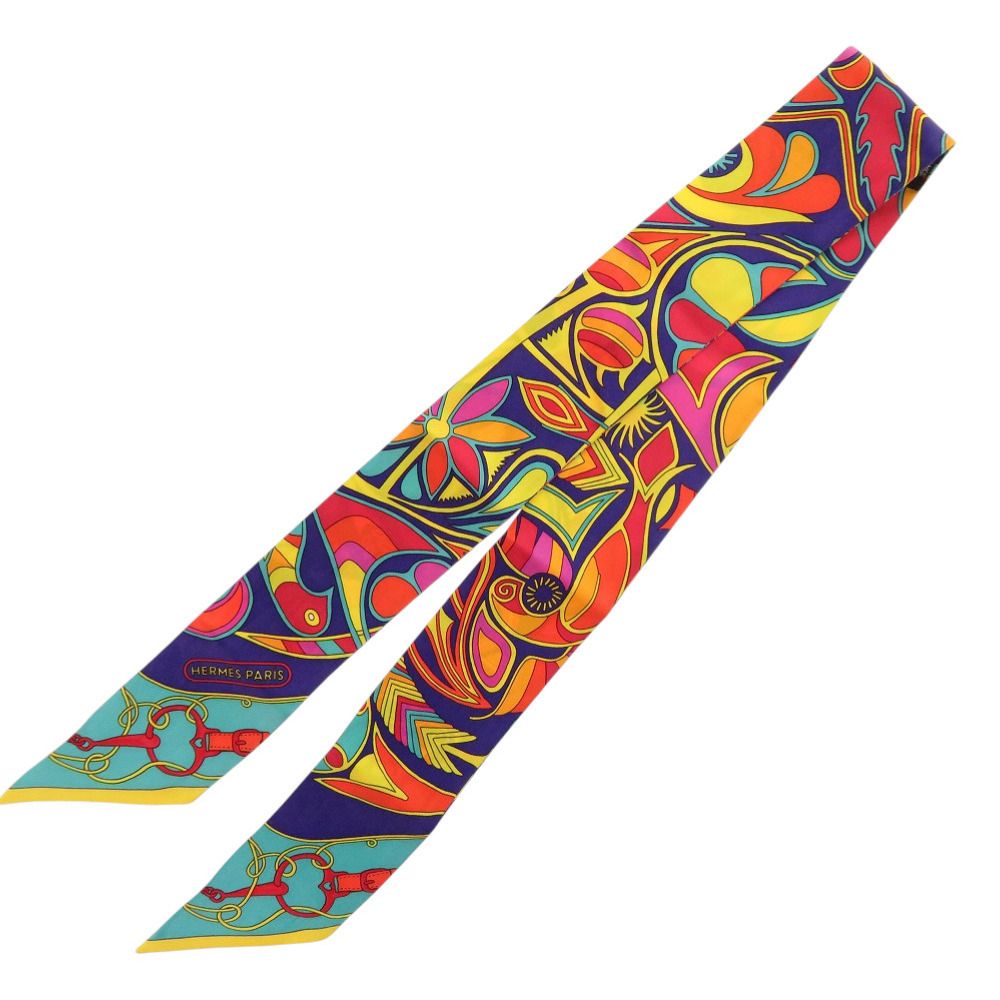 エルメス ツイリー フォルクロール シルク オレンジ ネイビー ターコイズブルー スカーフ 0186 HERMES