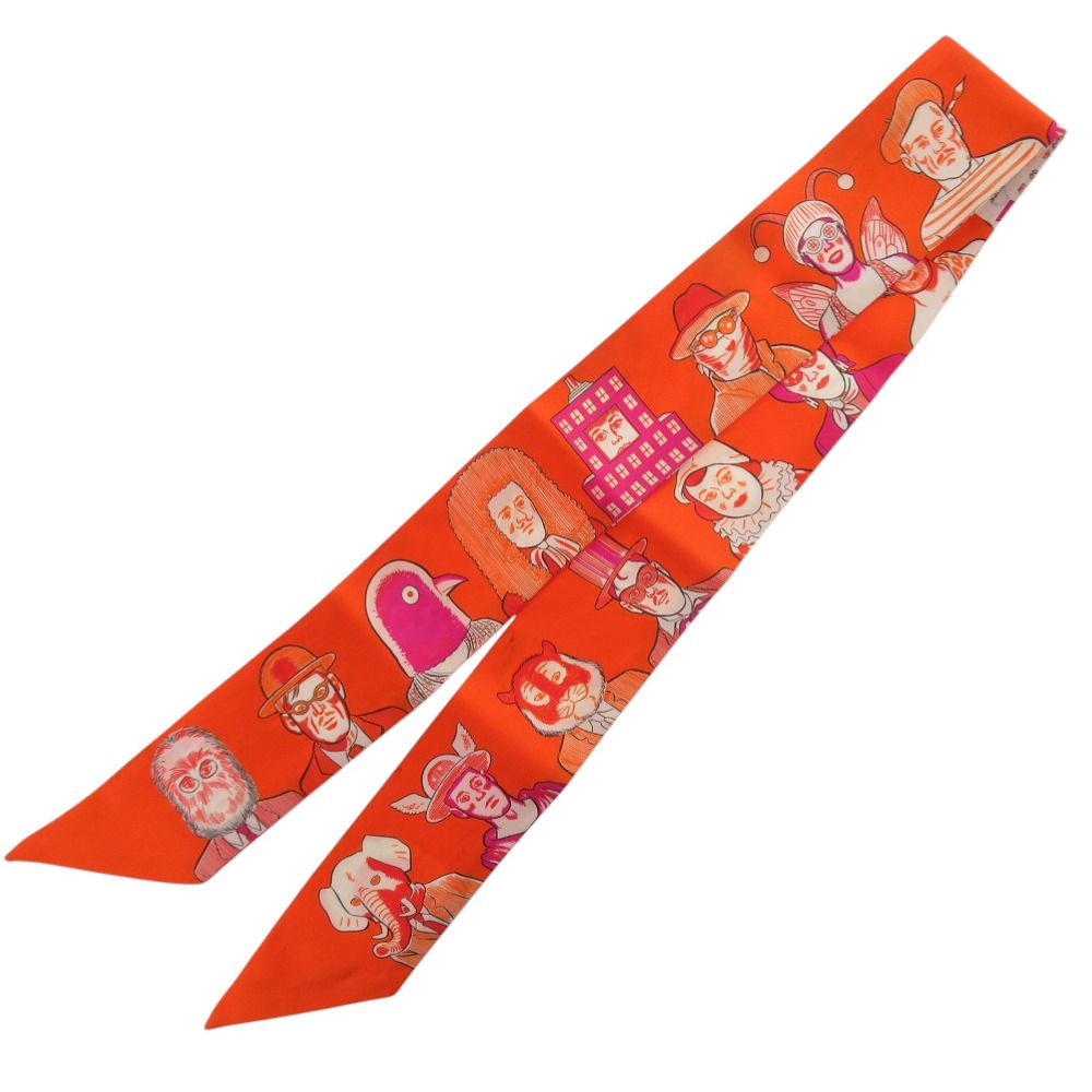 エルメス ツイリー ドレス コード シルク オレンジ フューシャ ホワイト スカーフ 0148 HERMES