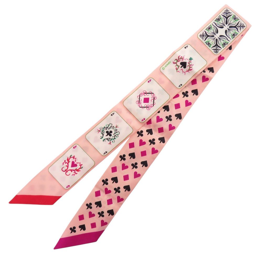 エルメス ツイリー トランプ Jeu de Cartes ジュドーカルト シルク ローズナクレ フューシャ ルージュ ピンク スカーフ 0147 HERMES